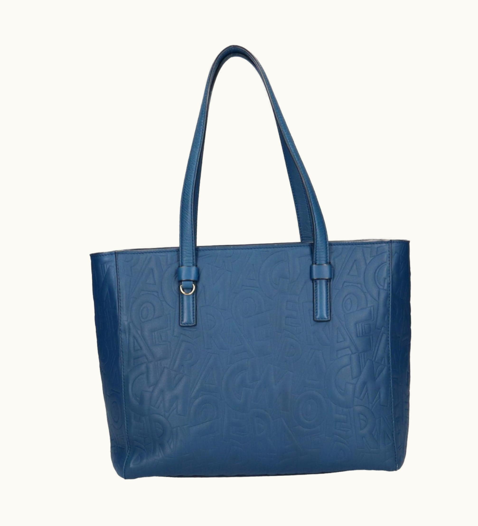 Salvatore Ferragamo Tote Bag Leather Blue Ladies