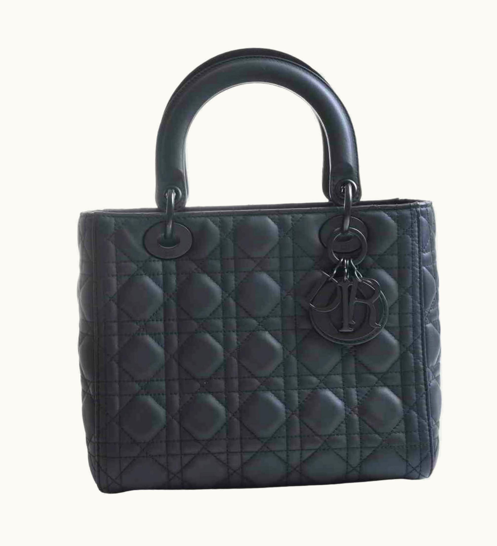 Dior Dior Christian Dior Lady Cannage Ultra Matte Leather Handbag Black