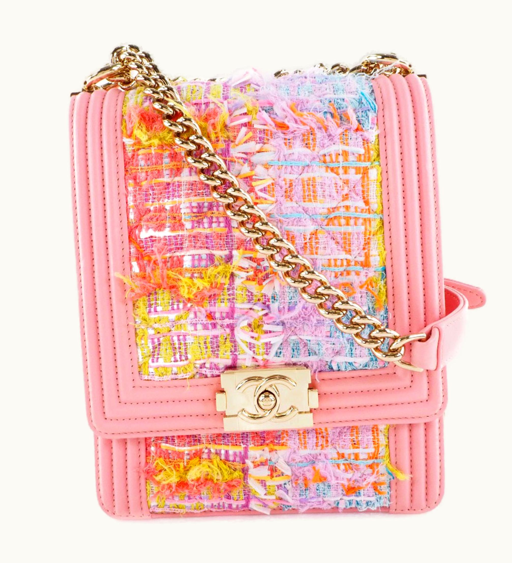 Chanel Chanel Chain Shoulder Boy Coco Mark As0130 Tweed X Lambskin Pink Ladies Bag