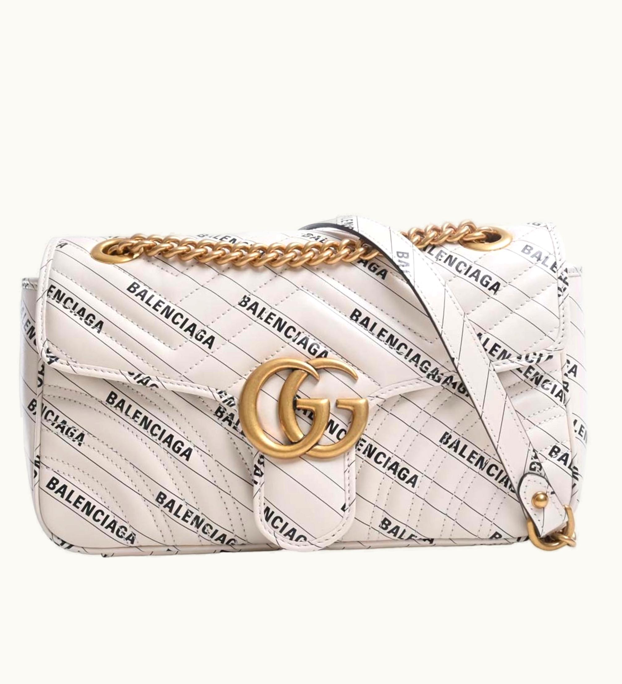 Gucci Gucci Balenciaga Collaboration GG Marmont Leather The Hacker Project Small Chain Shoulder Bag 443497 White Ladies