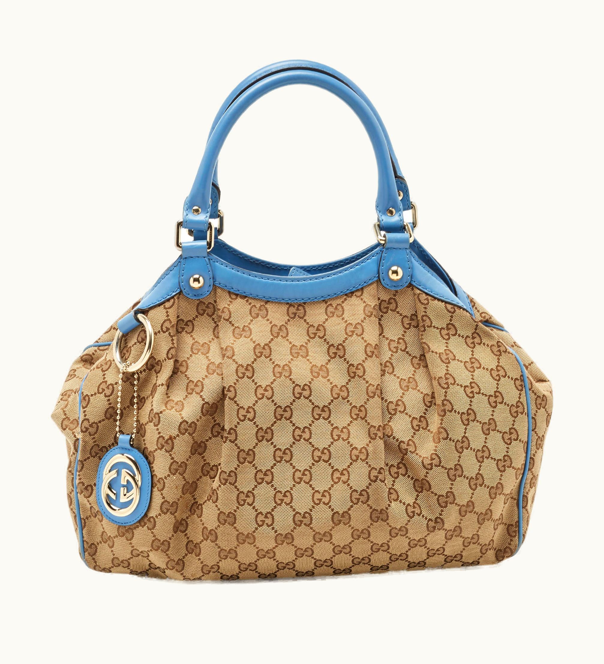 Gucci Gucci Blue/Beige GG Canvas And Leather Medium Sukey Tote