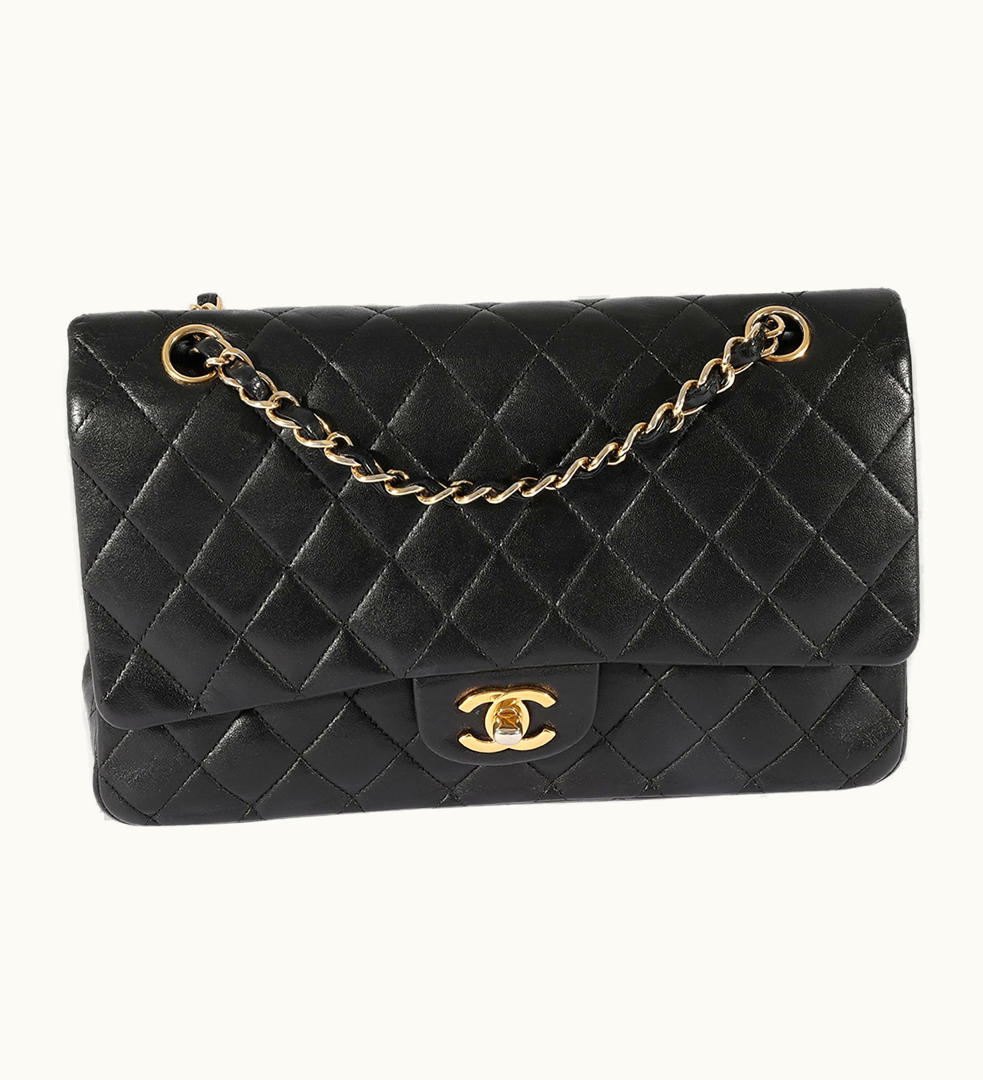 Chanel Chanel Classic Double Flap Bag Medium Lambskin Crossbody Evening Shoulder Bag Black