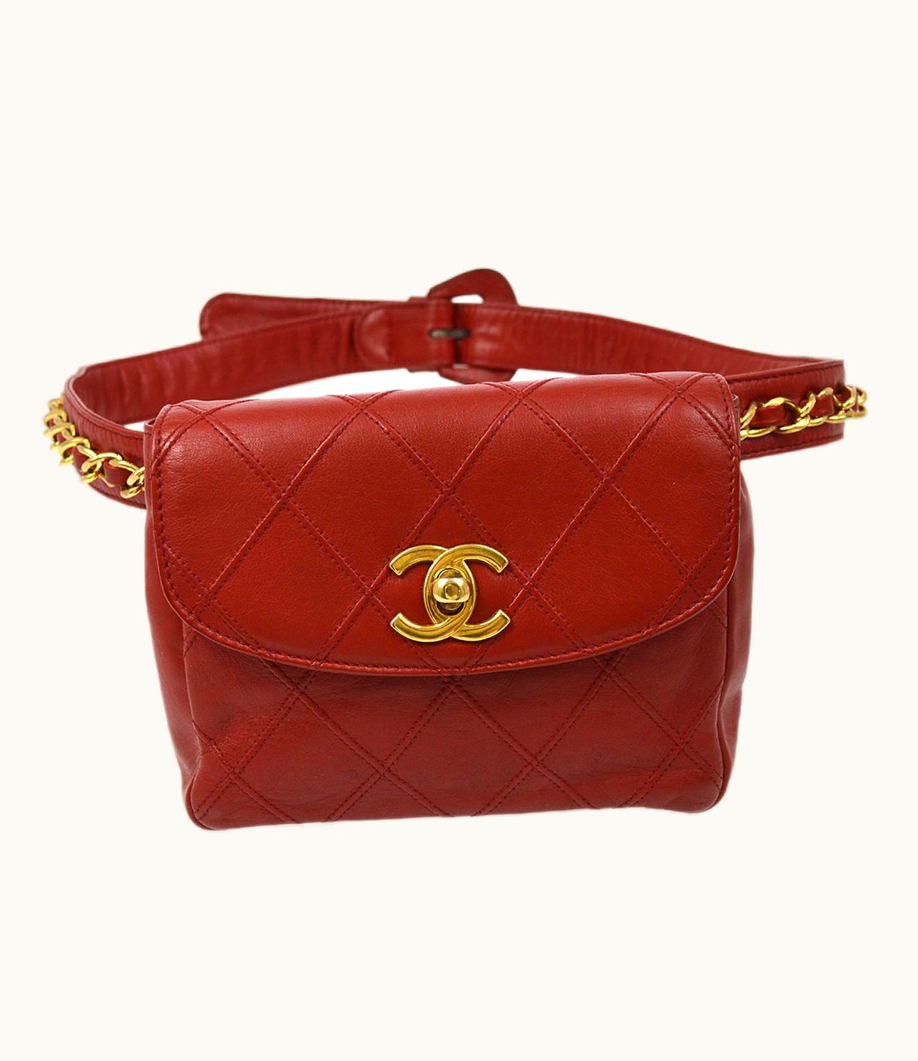Chanel Chanel 1980's Red Lambskin Cosmoline Belt Bag #75 Ak31381C