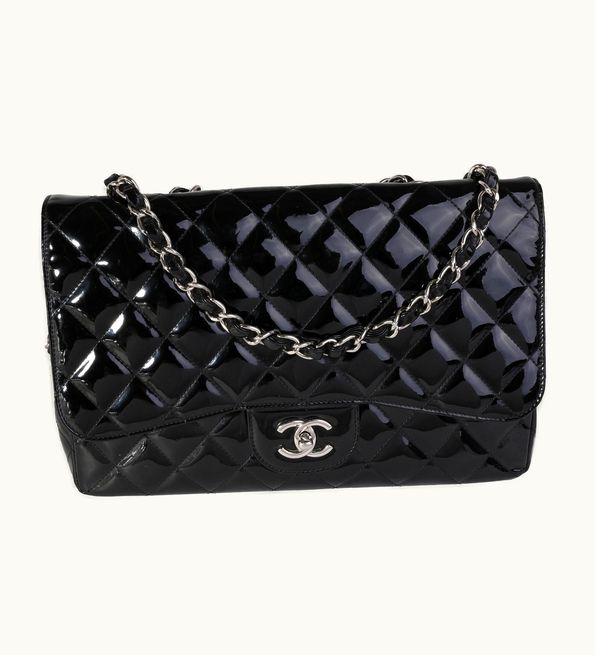 Chanel Chanel Classic Single Flap Patent Leather Jumbo Crossbody Bag Black