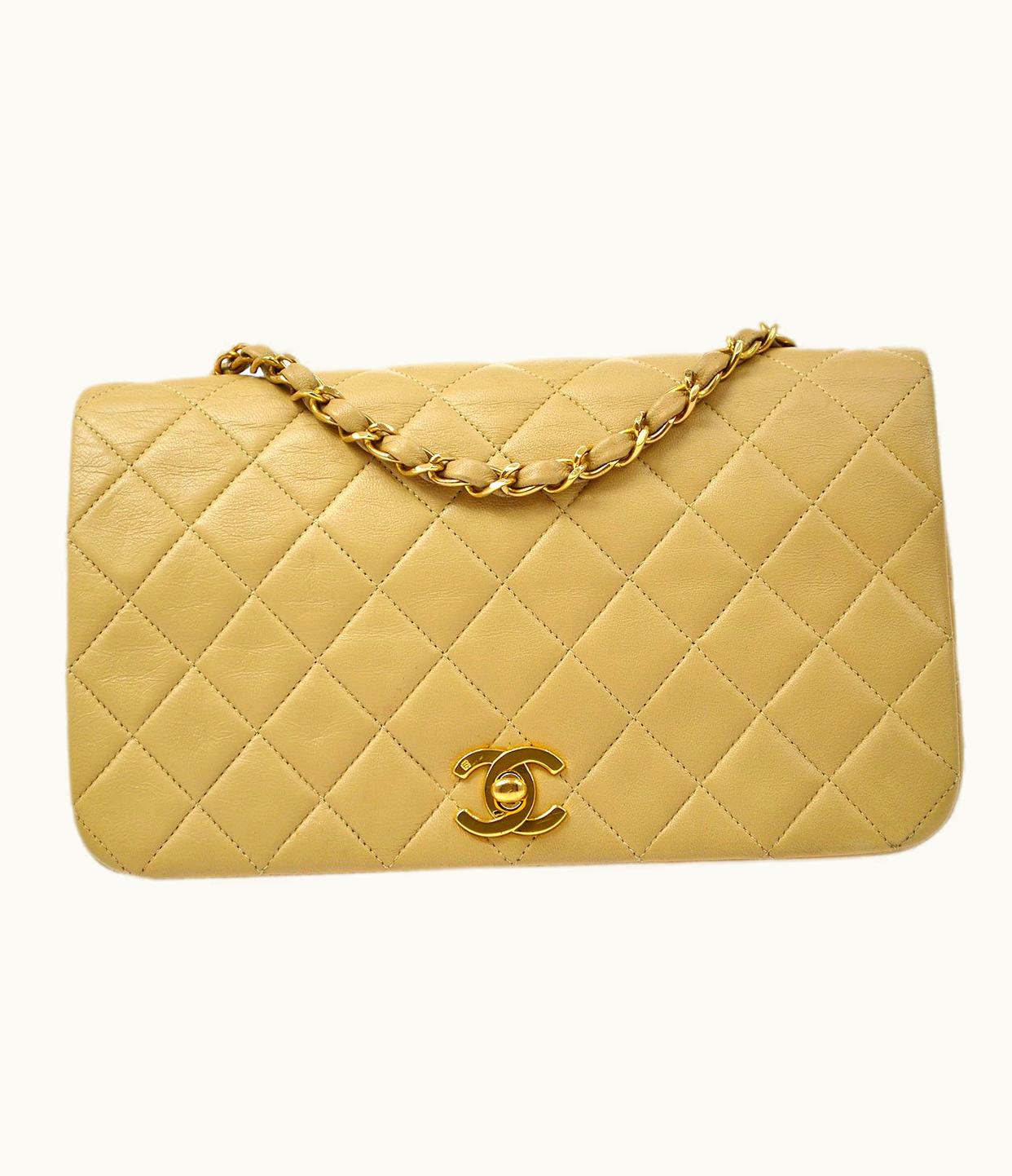 Chanel Chanel 1989-1991 Turnlock Full Flap Small Beige Lambskin 60396