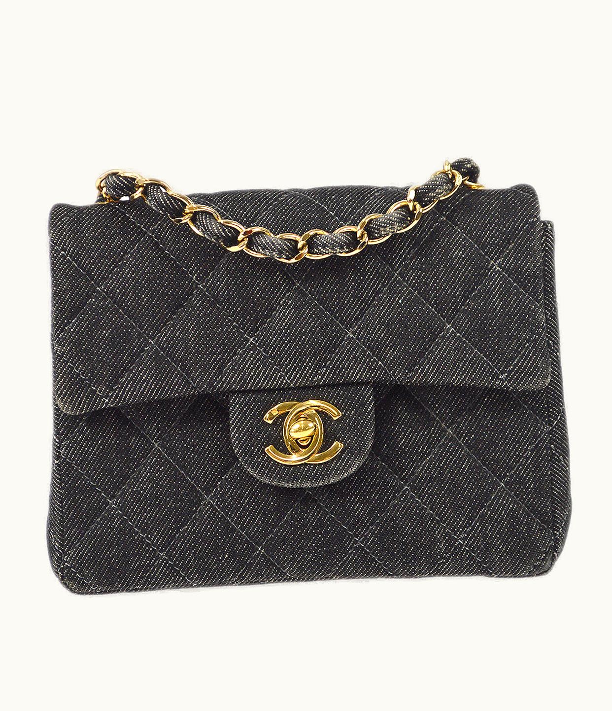 Chanel Chanel 2001-2003 Classic Flap Mini Square 17 Black Denim 88001