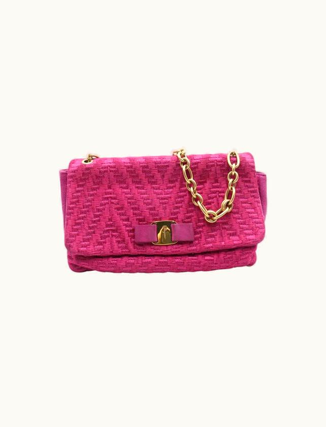 Salvatore Ferragamo Vara Bow Shoulder Bag In Fushia Pink