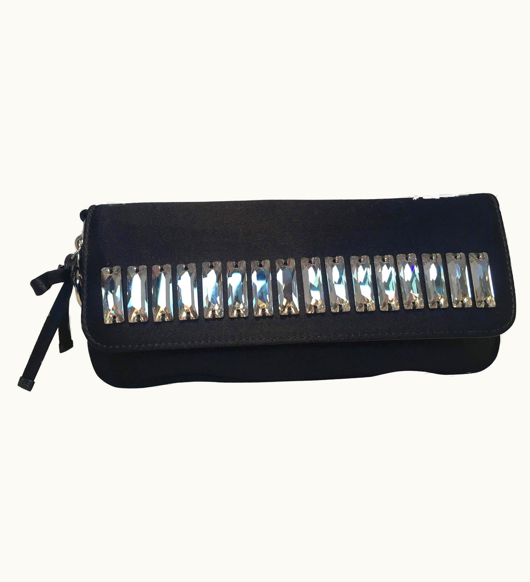 Gucci Gucci Crystal Front Beaded Evening Bag Clutch Black Silk