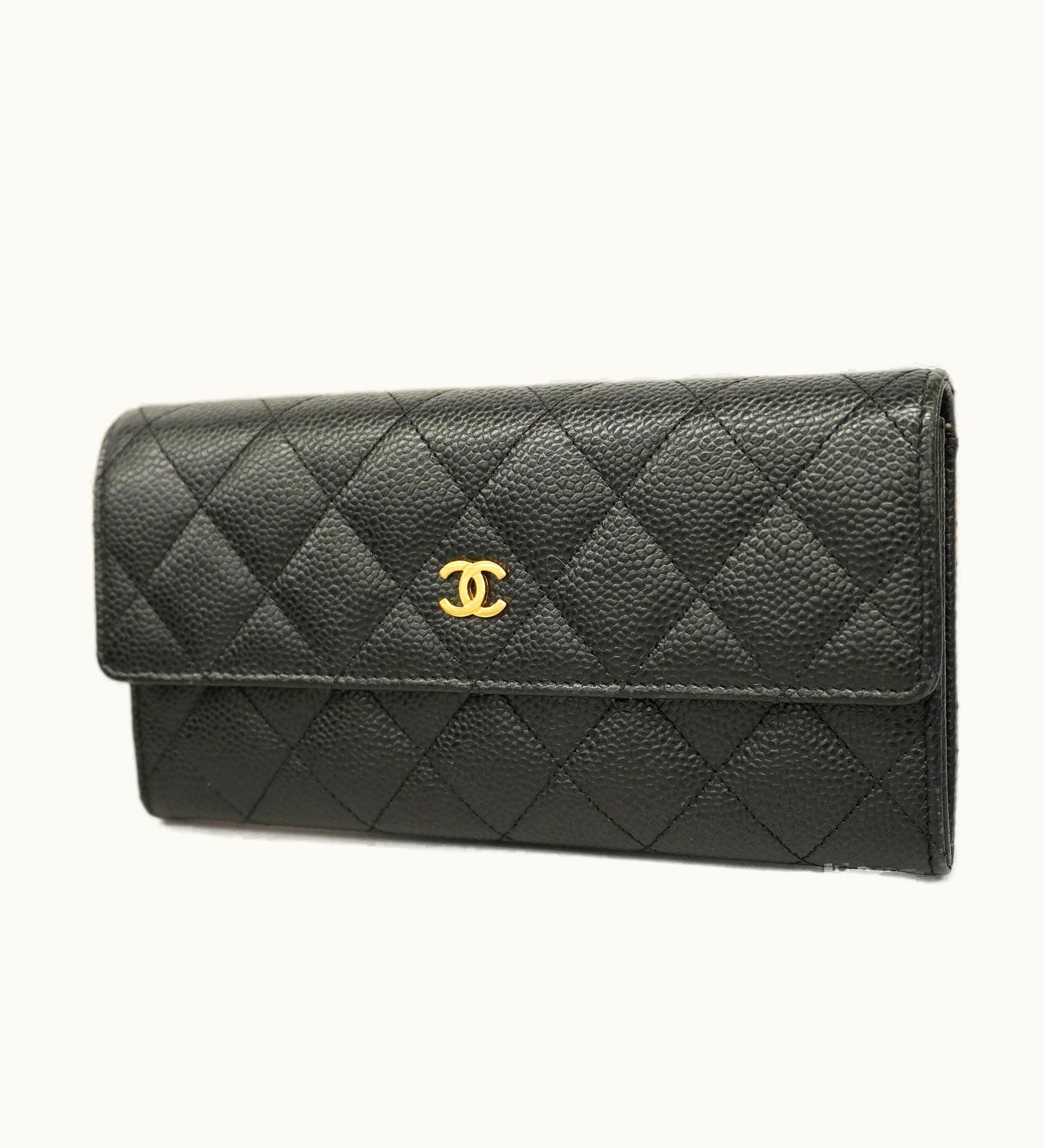 Chanel Chanel Matelasse Long Wallet Gold Hardware Women's Caviar Leather Black