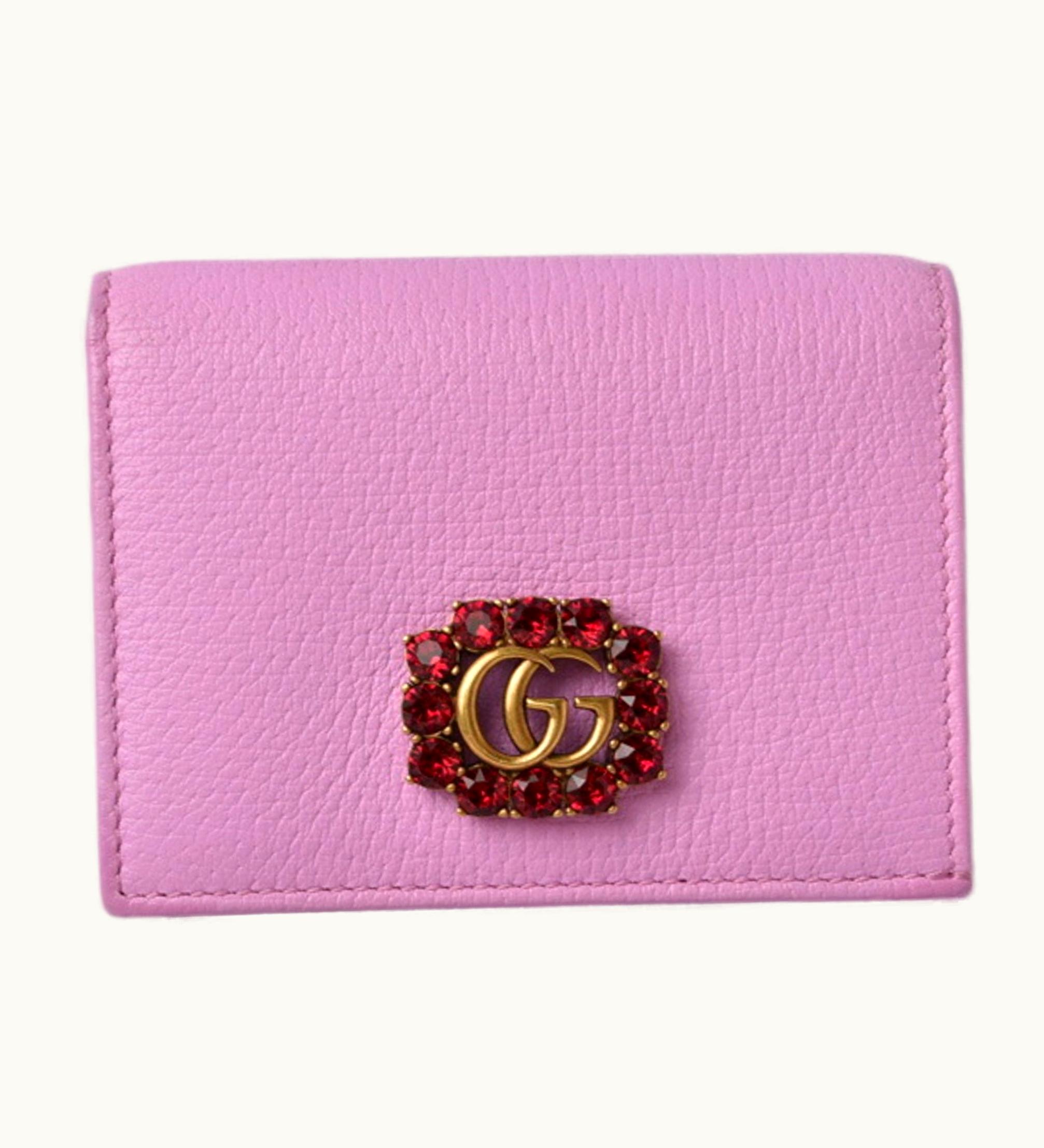 Gucci Gucci Mini Wallet/Coin Case Gucci Folding Wallet 499783 GG Marmont Rhinestone Rose Pink
