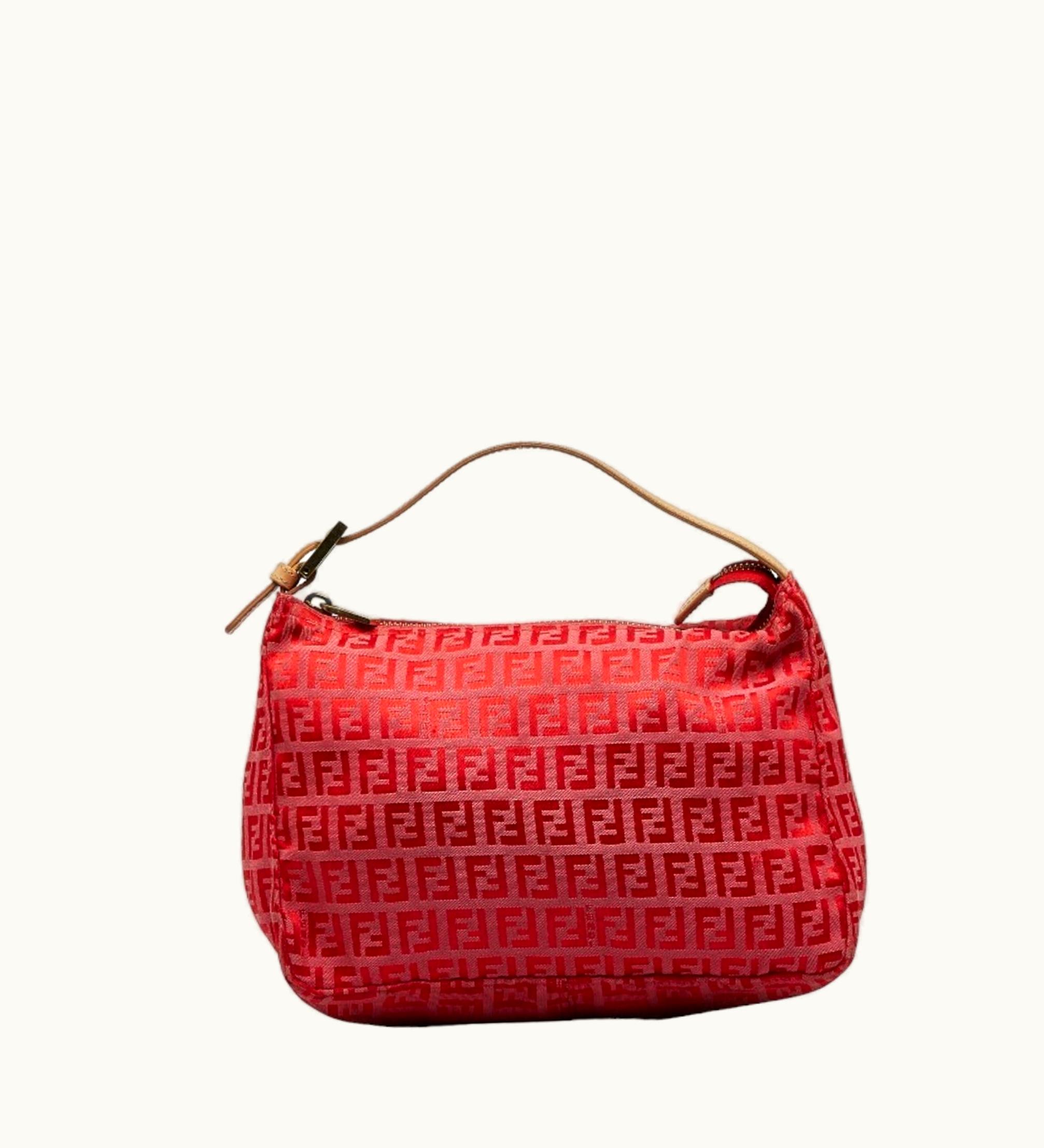 Fendi Fendi Zucchino Handbag Pouch 8N0005 Red Canvas Leather Women's