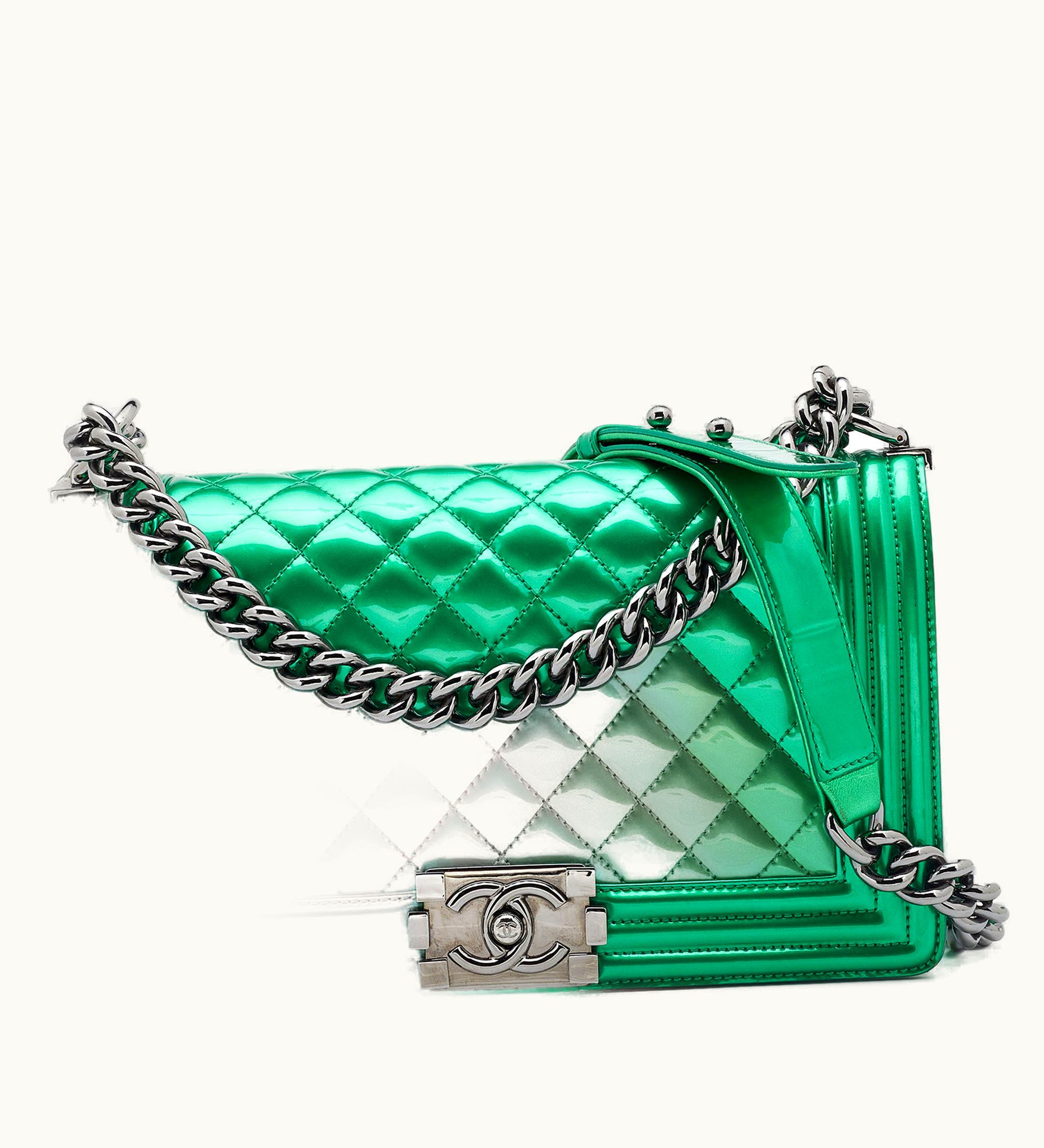 Chanel Chanel Green Quilted Patent Leather Medium Boy Flap Bag