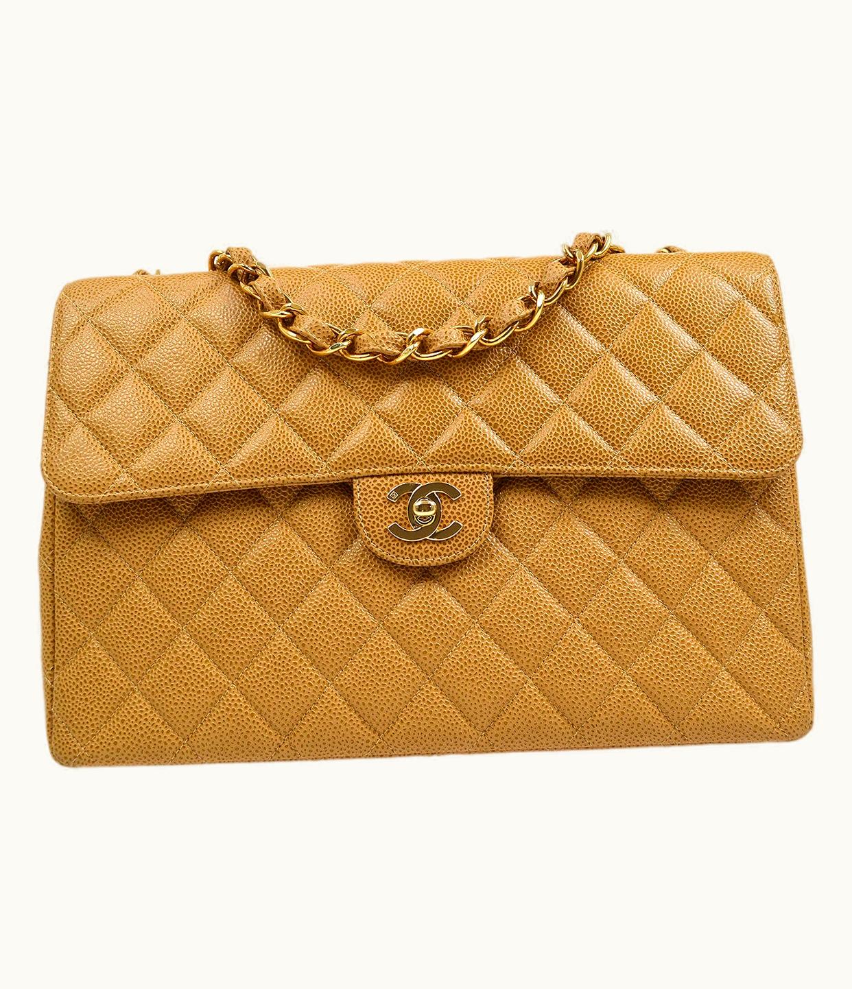 Chanel Chanel 2000-2001 Beige Caviar Classic Flap Jumbo 43271