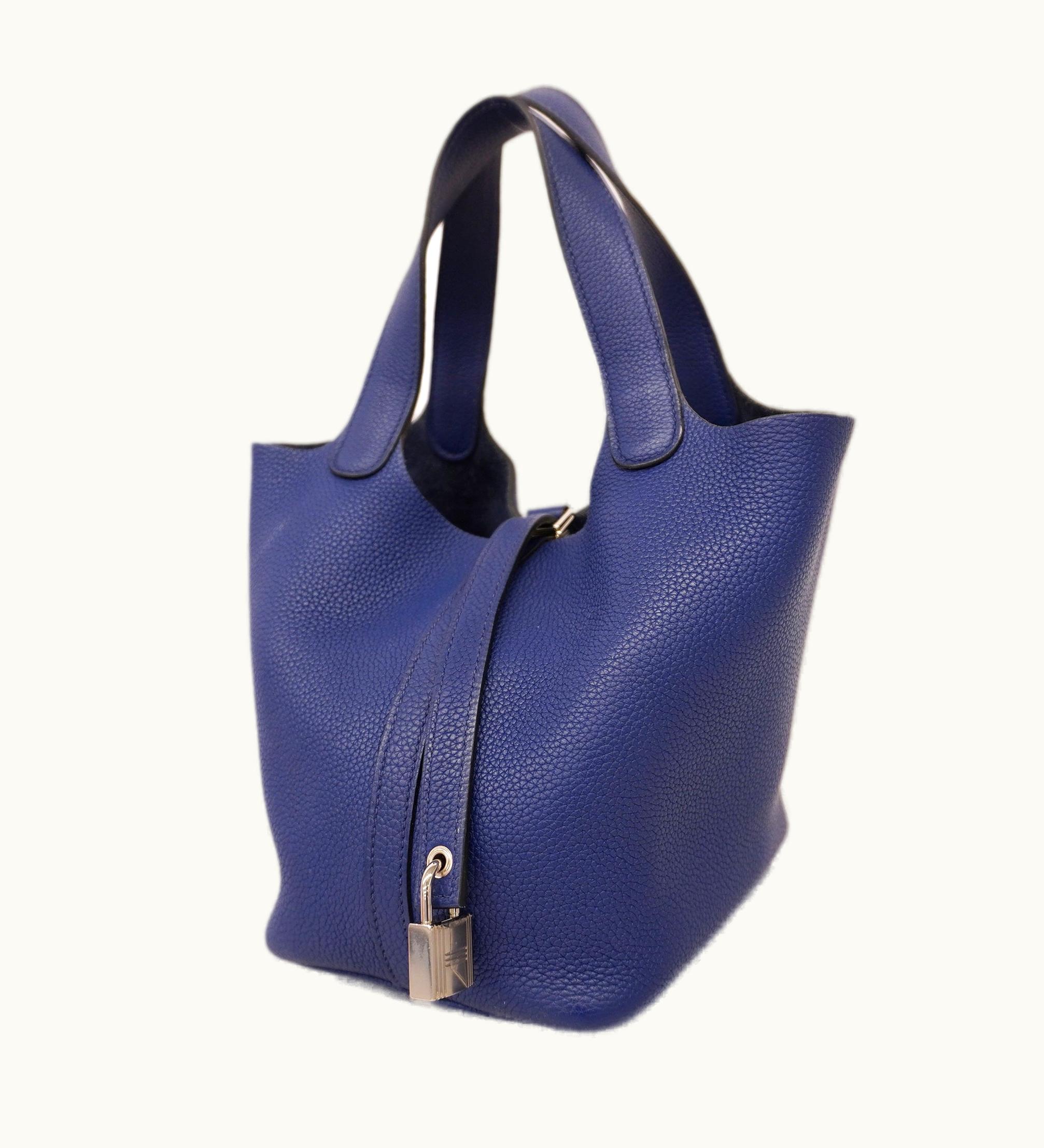 Hermès Hermès   Picotin Lock Pm C Engraved Blue Ankle Taurillon Clemence Handbag