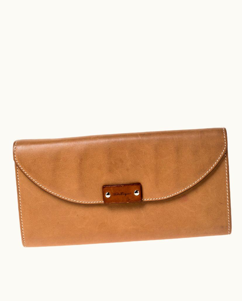 Salvatore Ferragamo Tan Leather Flap Wallet