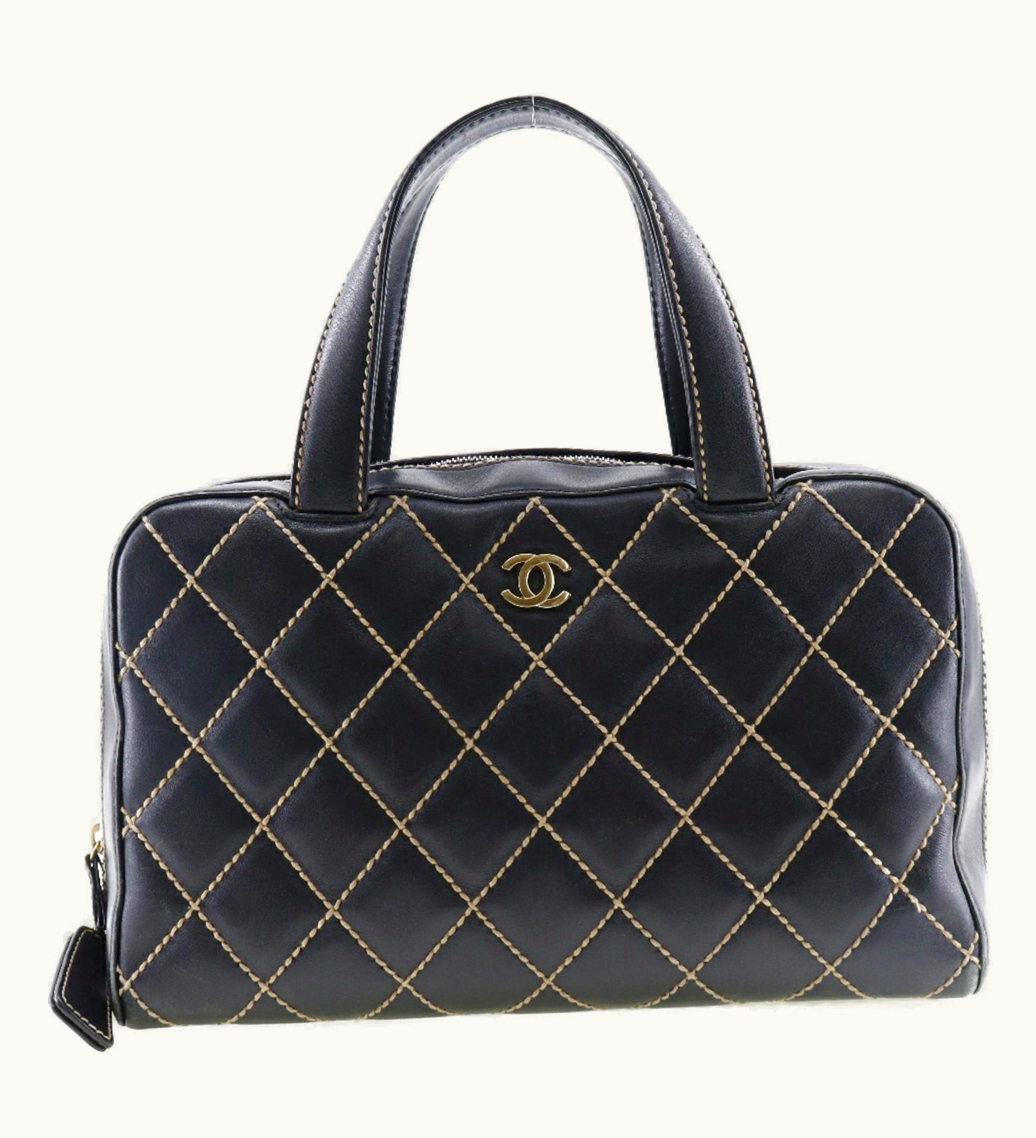 Chanel Chanel Wild Stitch Handbag Mini Boston A14692 Calf Black Ladies