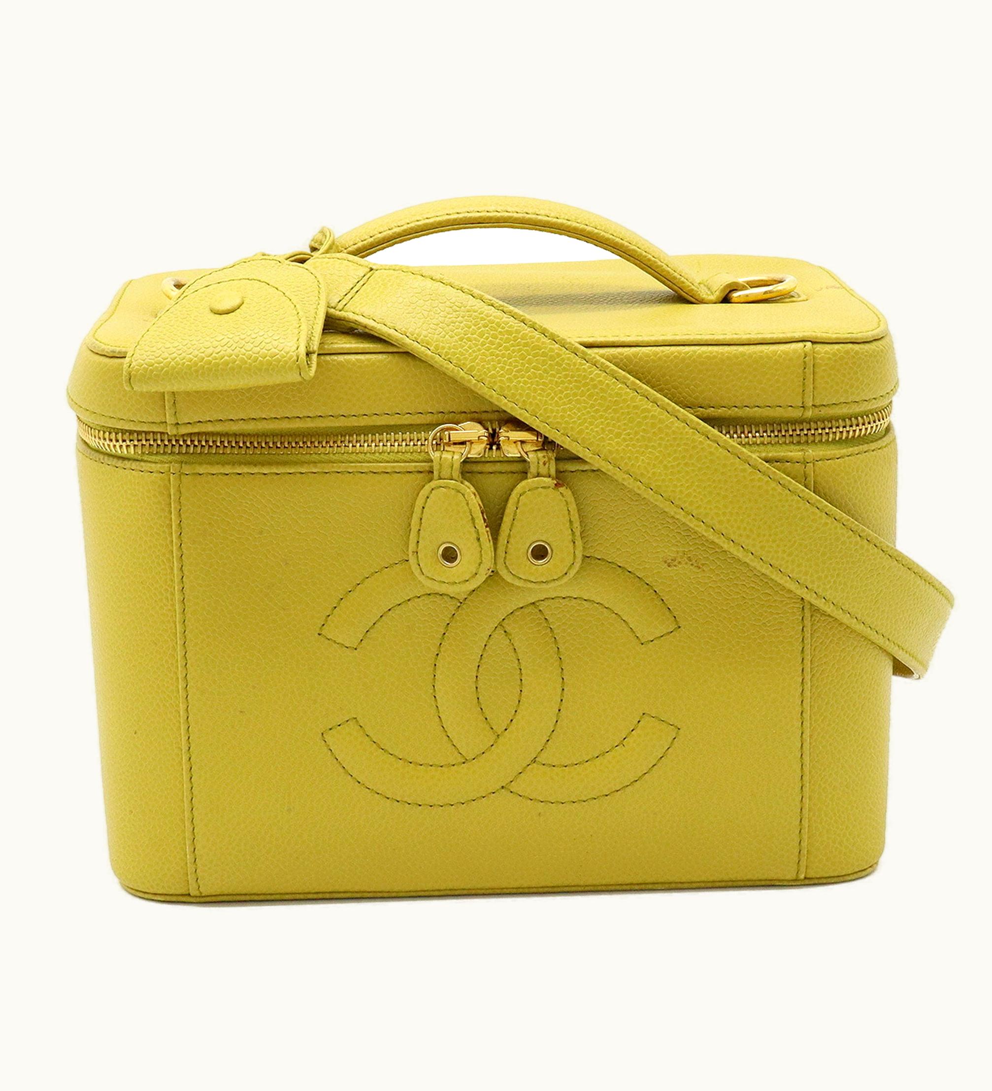 Chanel Chanel Cocomark Vanity Bag Handbag Shoulder Caviar Skin Leather Dusty Yellow