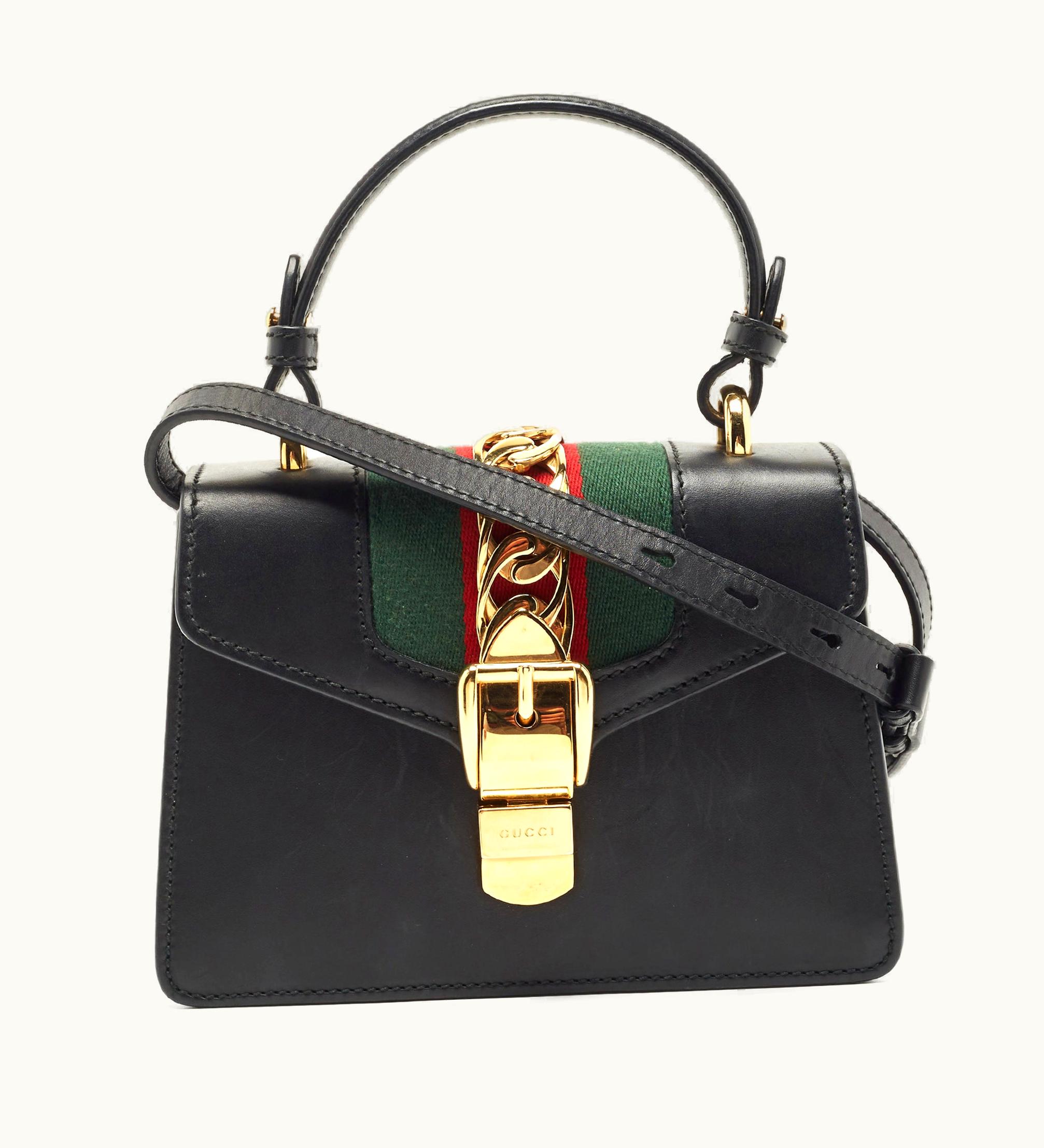 Gucci GUCCI Sylvie Mini Top Handle Bag Black Leather