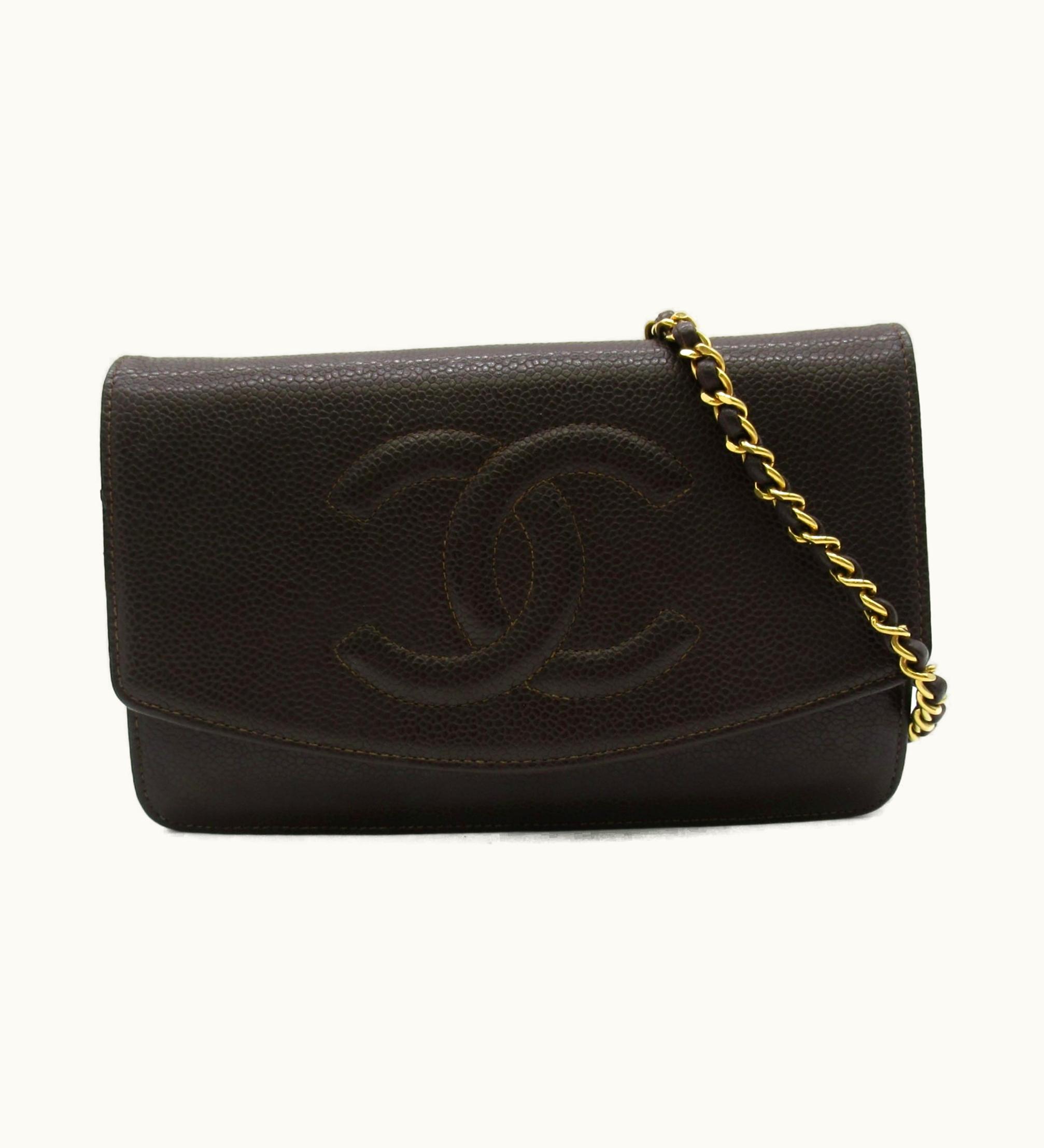 Chanel Chanel Chain Wallet Shoulder Bag Brown Caviar Skin [Grained Calf]