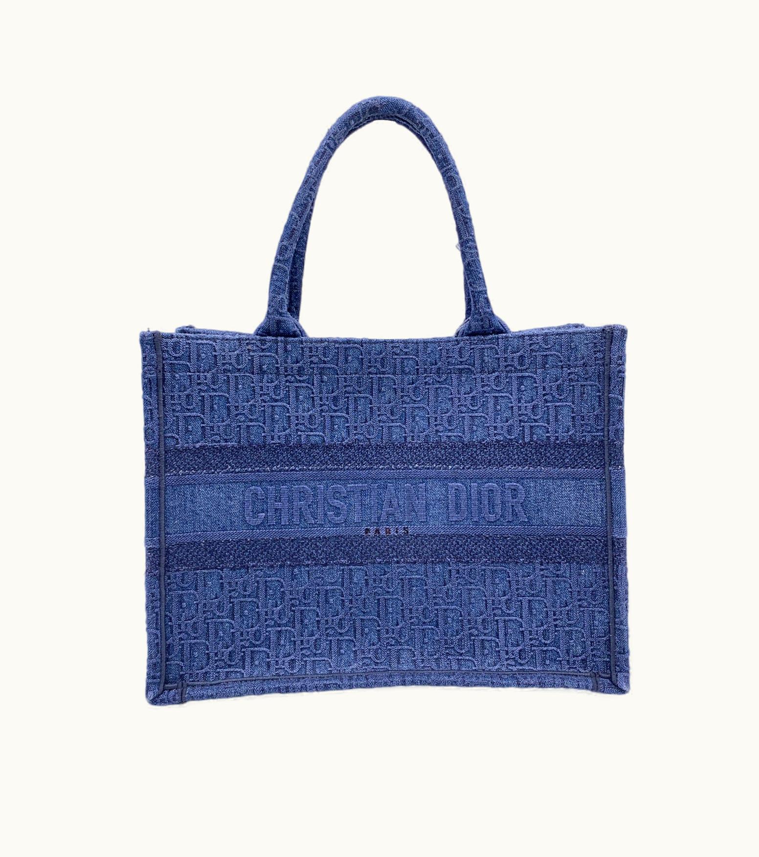 Dior Dior Christian Dior Blue Denim Oblique Medium Book Tote Bag Handbag