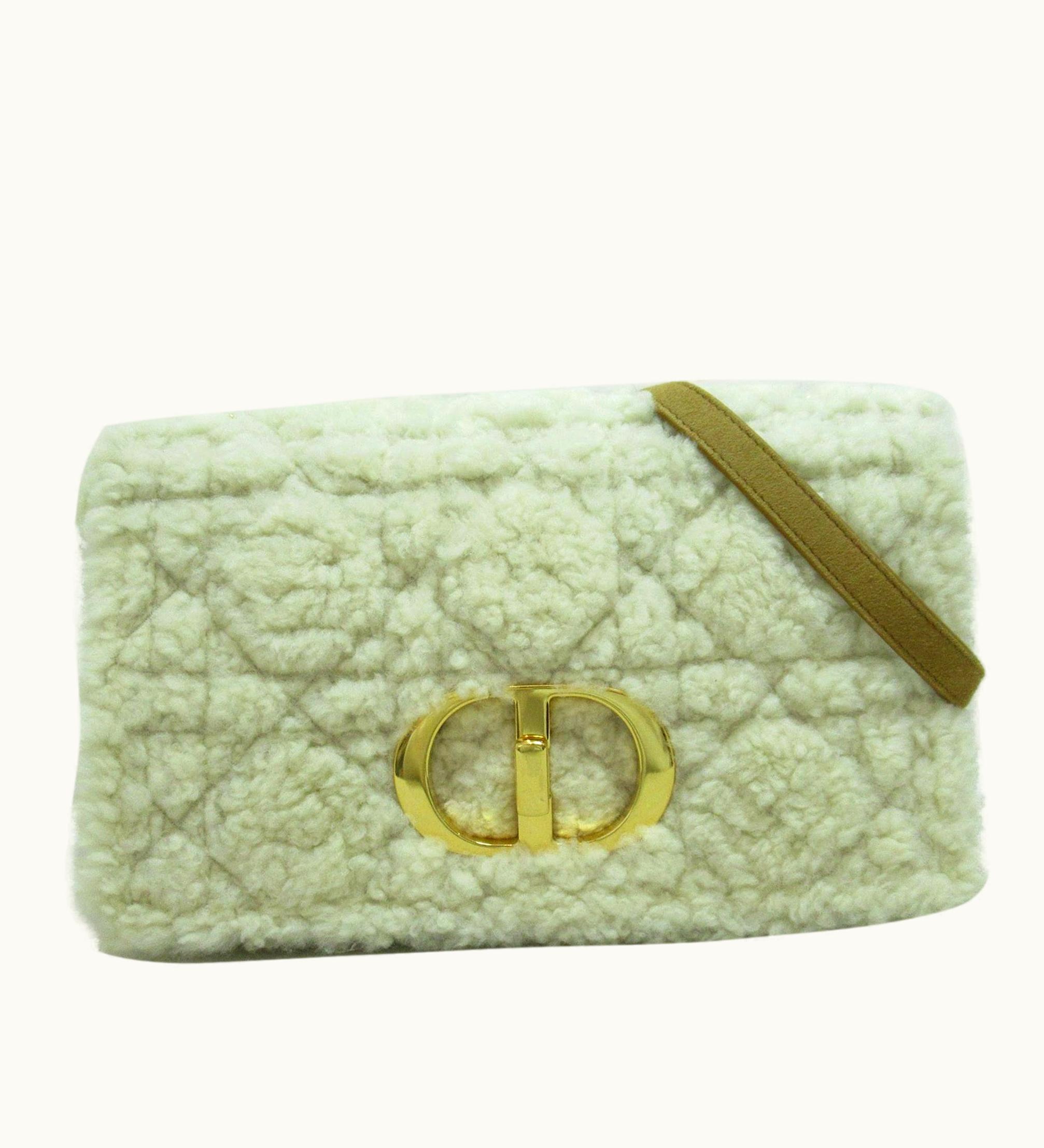 Dior Dior Shearling Caro Shoulder Bag Black