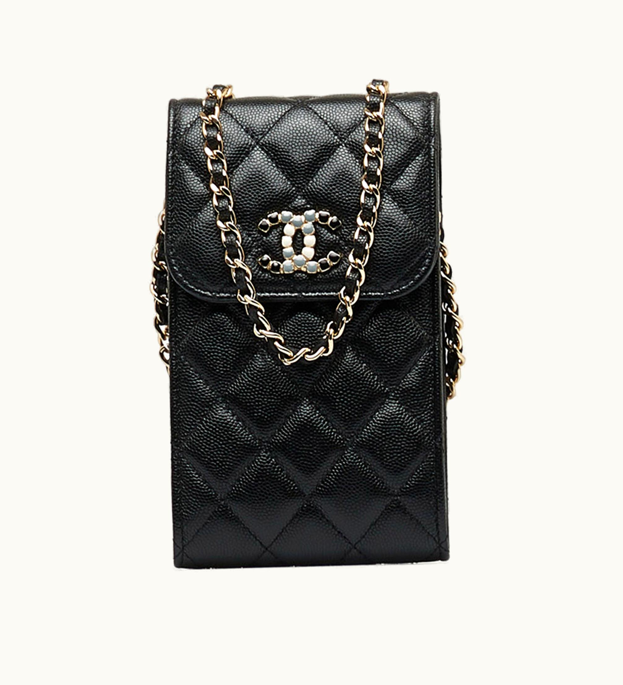Chanel Chanel Crystal CC Quilted Caviar Phone Case Crossbody Bag