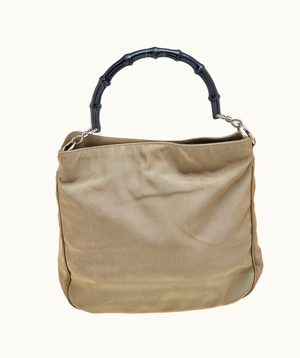 Gucci Gucci Khaki Nylon And Leather Bamboo Handle Hobo Luxury Bag Green