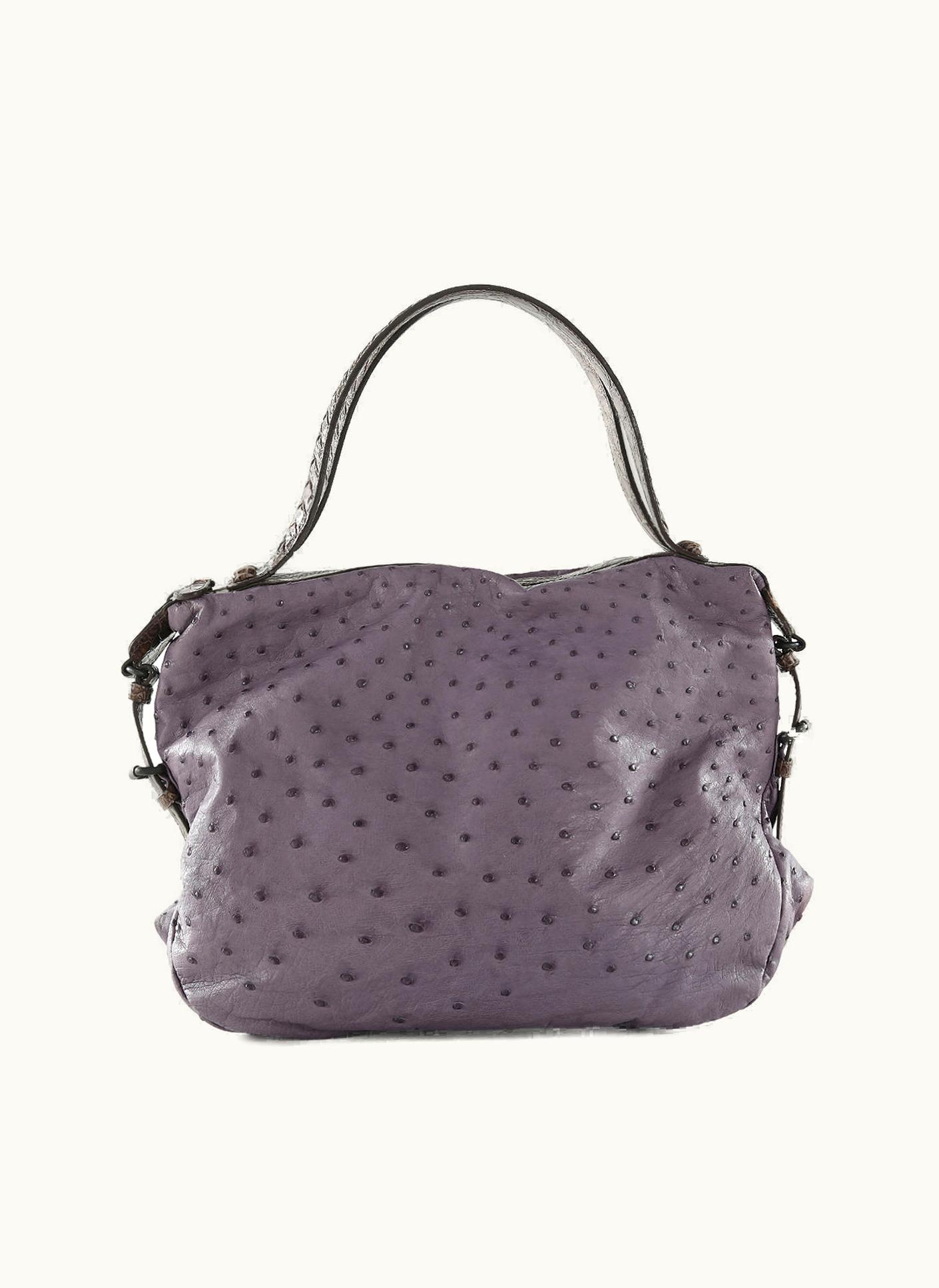 Bottega Veneta Purple Noce Ostrich & Brown Crocodile Leather Shoulder Bag