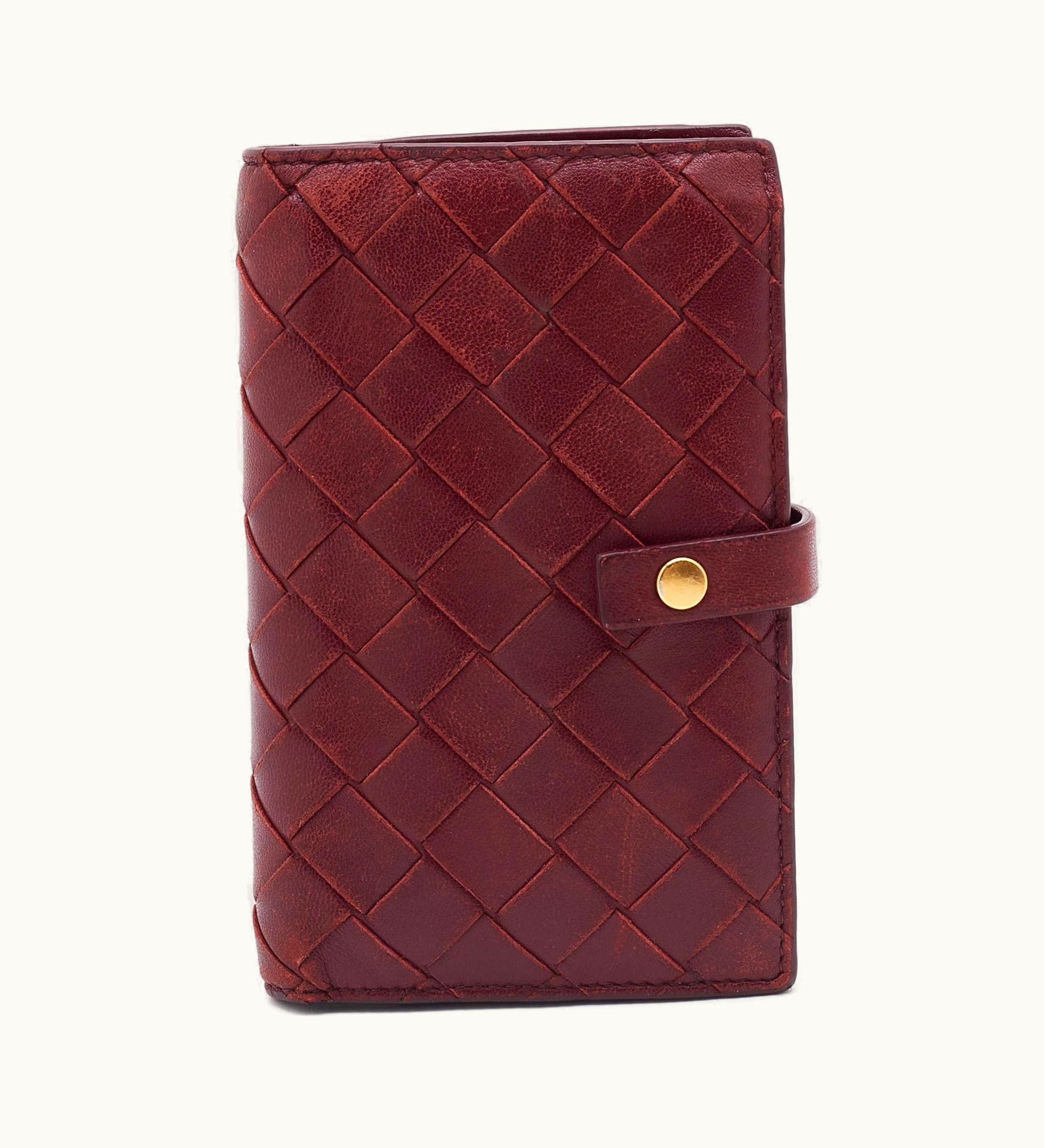 Bottega Veneta Red Intrecciato Leather French Compact Wallet
