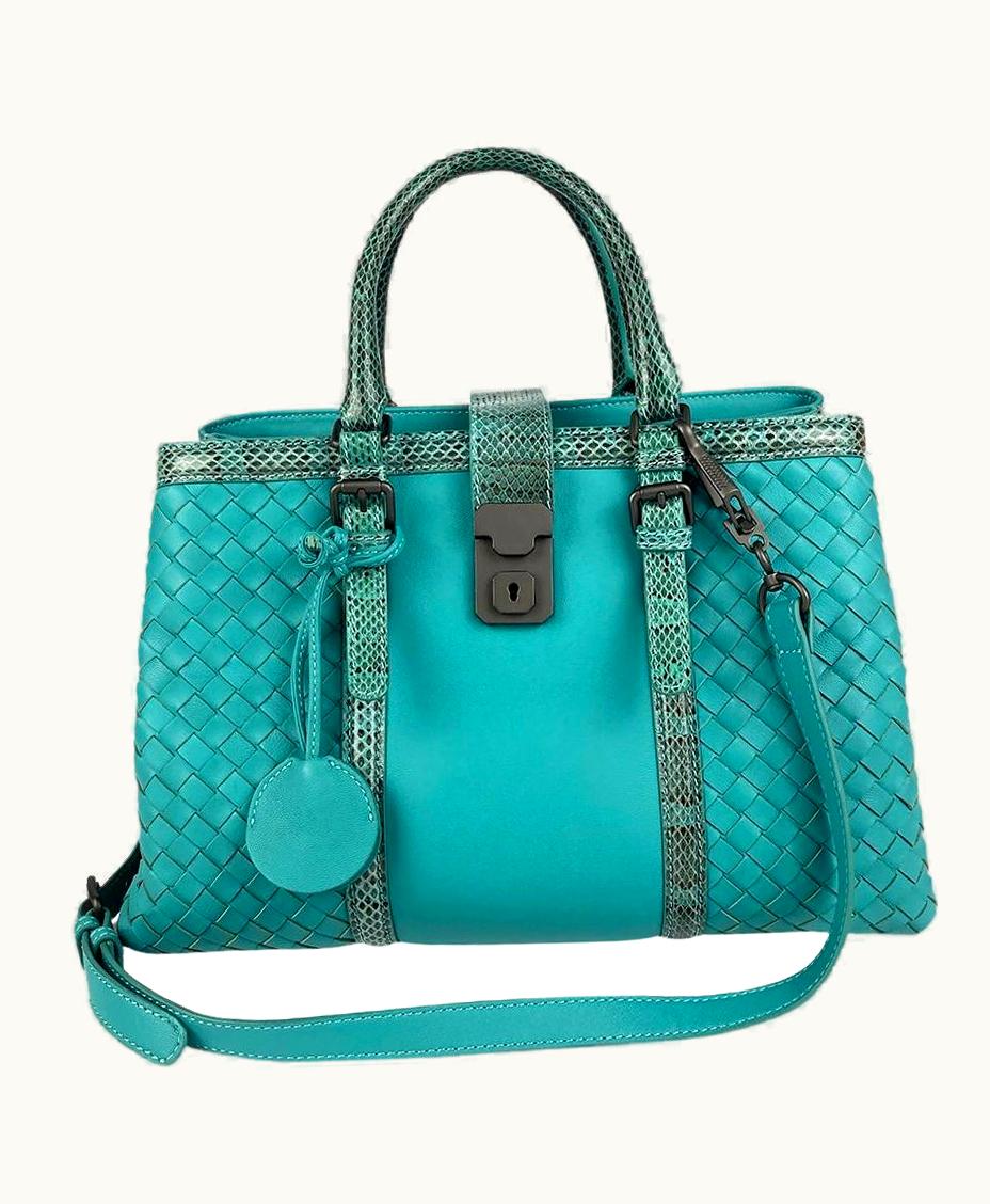 Bottega Veneta Teal Nappa Ayers Small Roma Bag