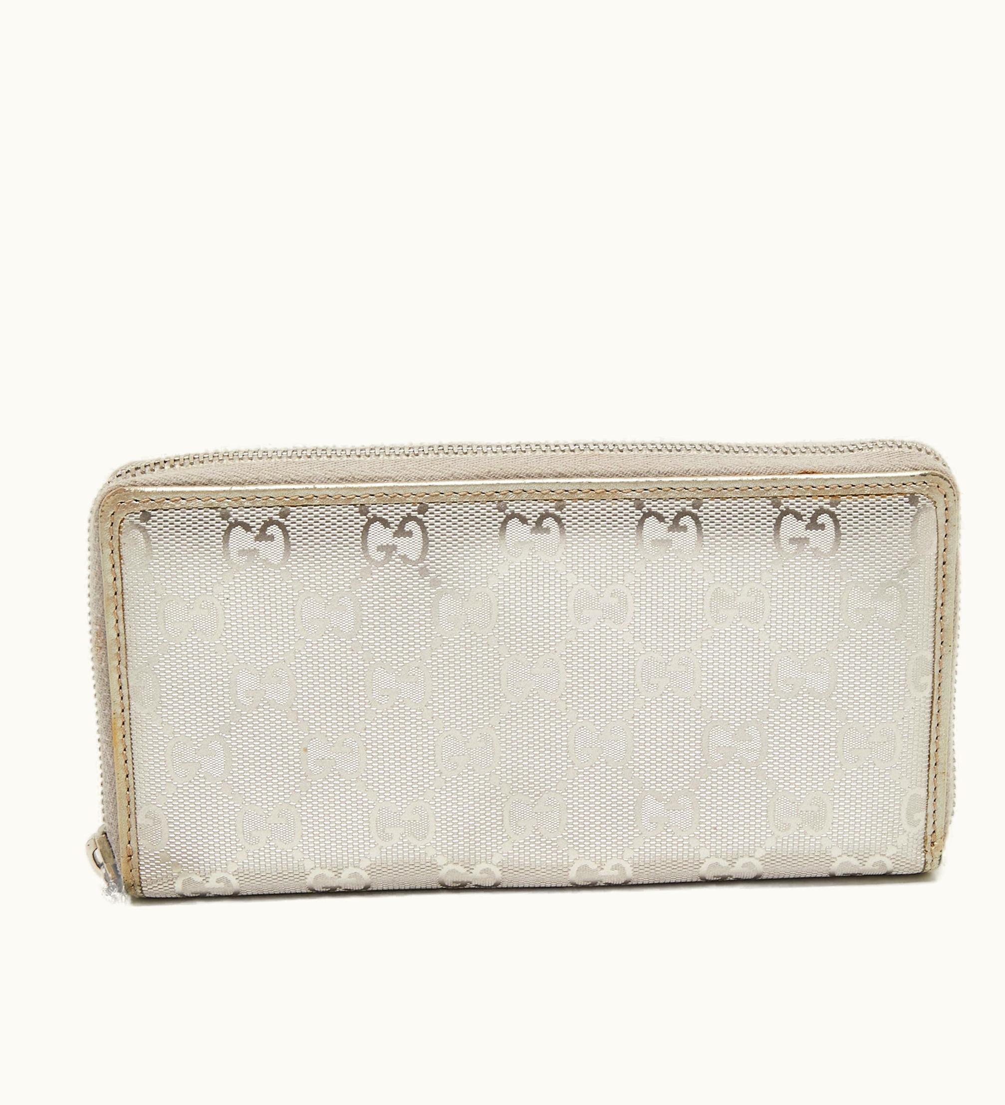Gucci Gucci Metallic Silver GG Imprime Canvas Zip Around Wallet
