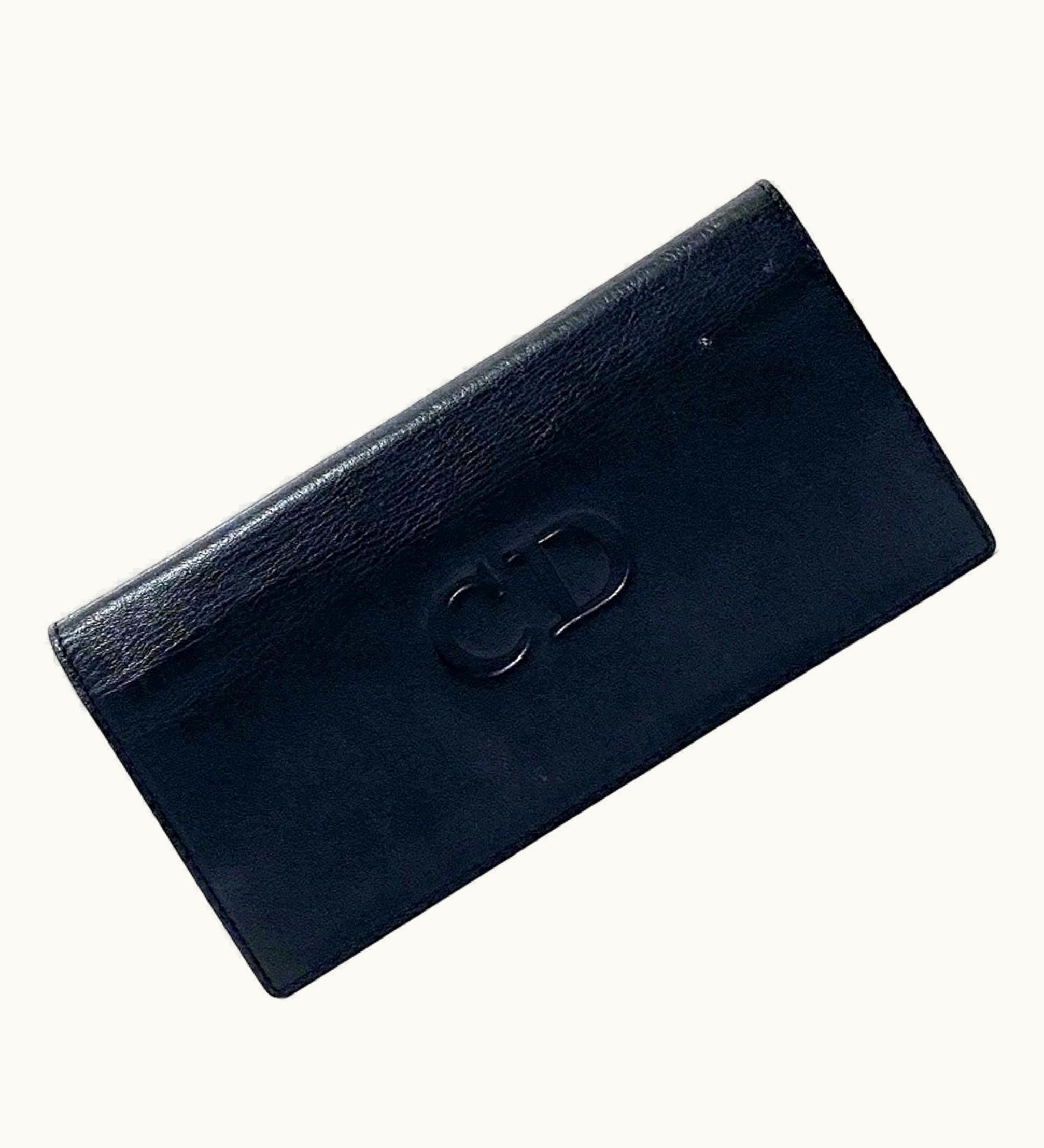 Dior Dior Christian Dior Folio Long Wallet Navy Leather Women's Dark Blue