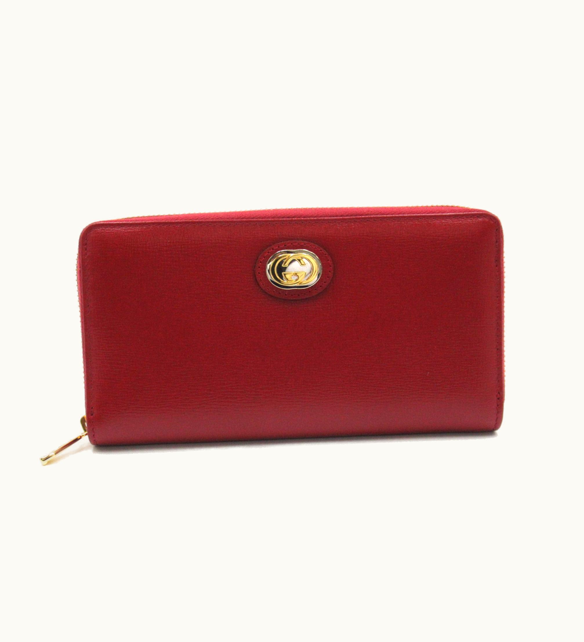 Gucci Gucci Interlocking G Metal Round Long Wallet Red Leather 598543