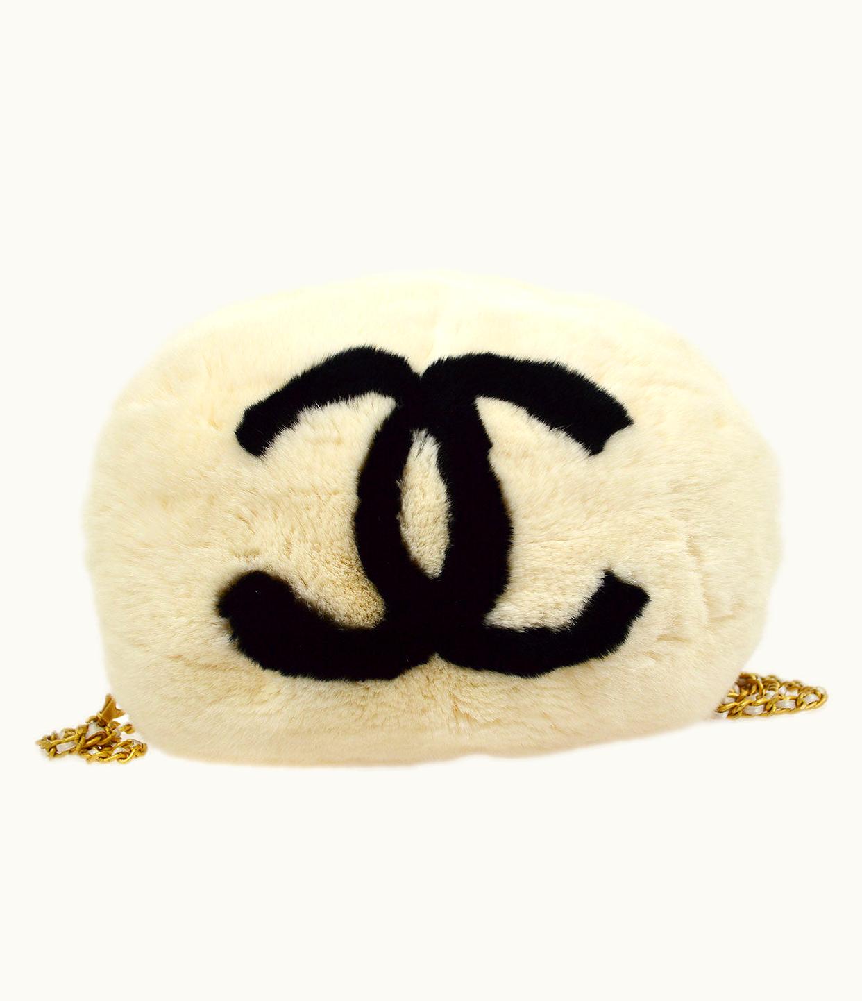 Chanel Chanel Hand Warmer Chain Shoulder Bag Ivory Fur 13684