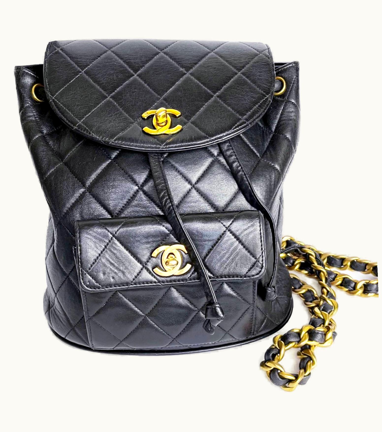 Chanel Chanel Vintage Classic Black Double CC Turnlock Backpack Bag