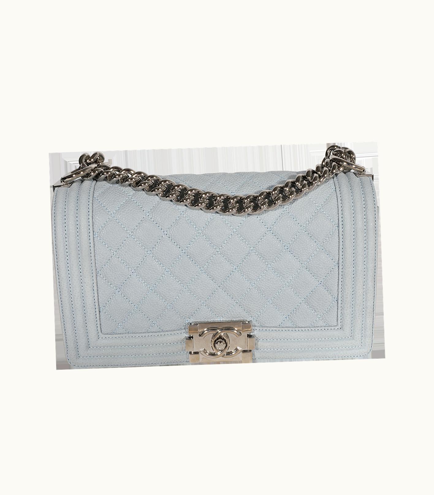 Chanel Chanel Boy Bag Medium Crossbody Quilted Caviar Light Blue
