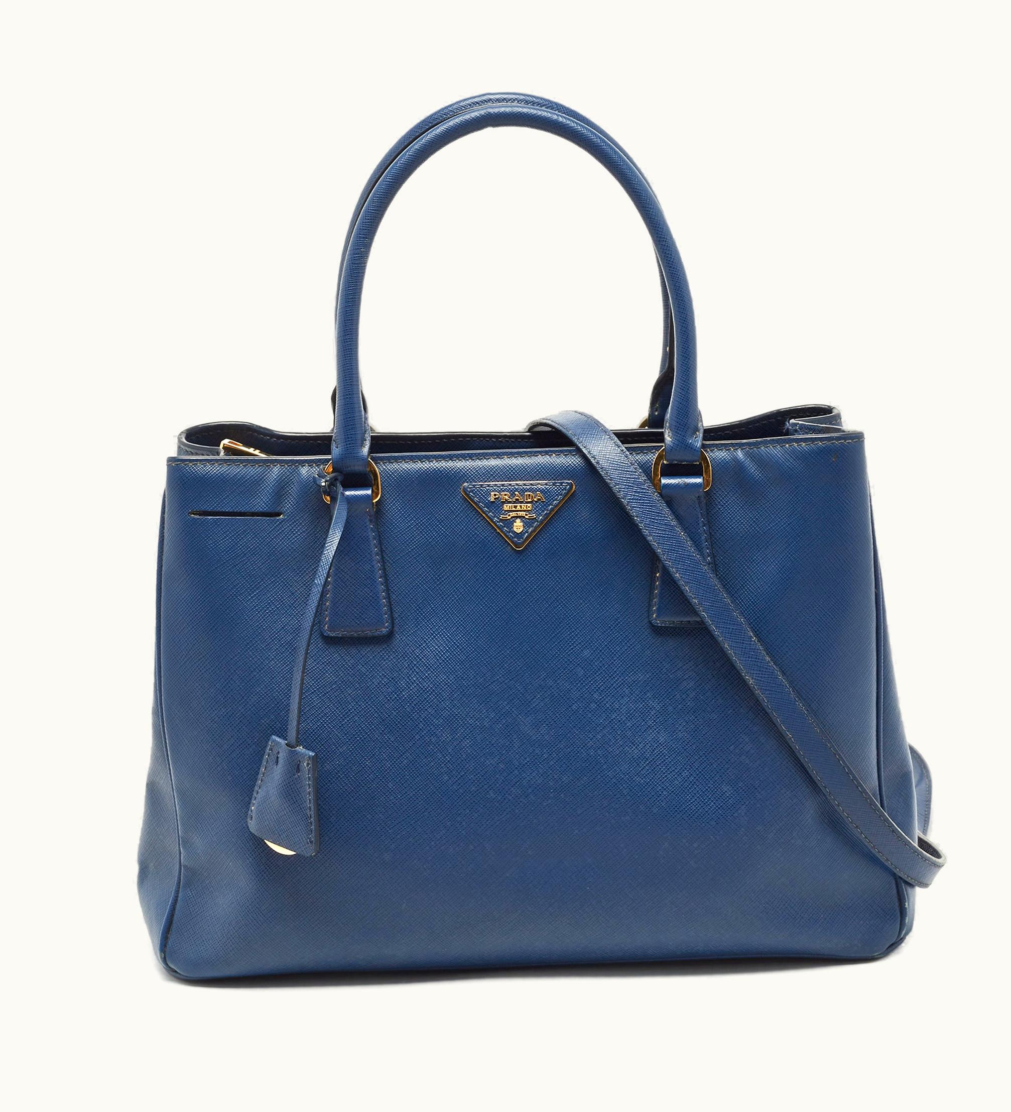 Prada Prada Navy Blue Saffiano Lux Leather Medium Double Zip Tote