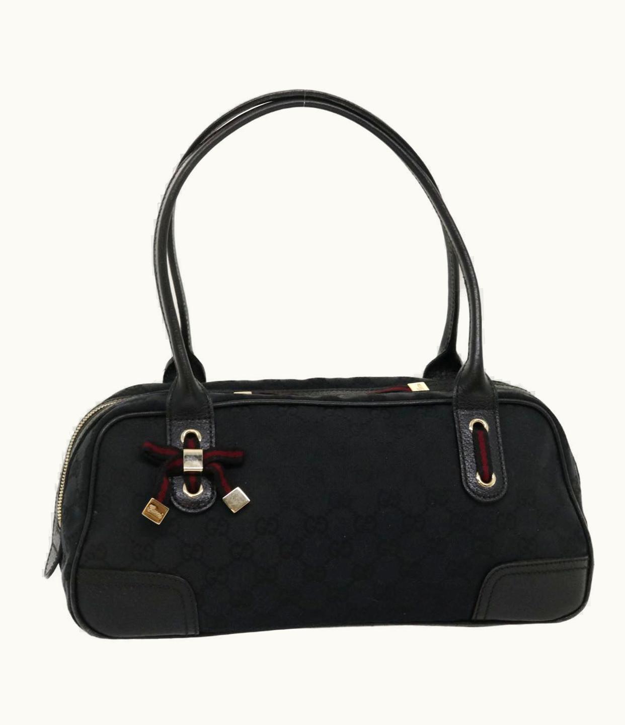 Gucci Gucci Web Sherry Line GG Canvas Hand Bag Black Red Green