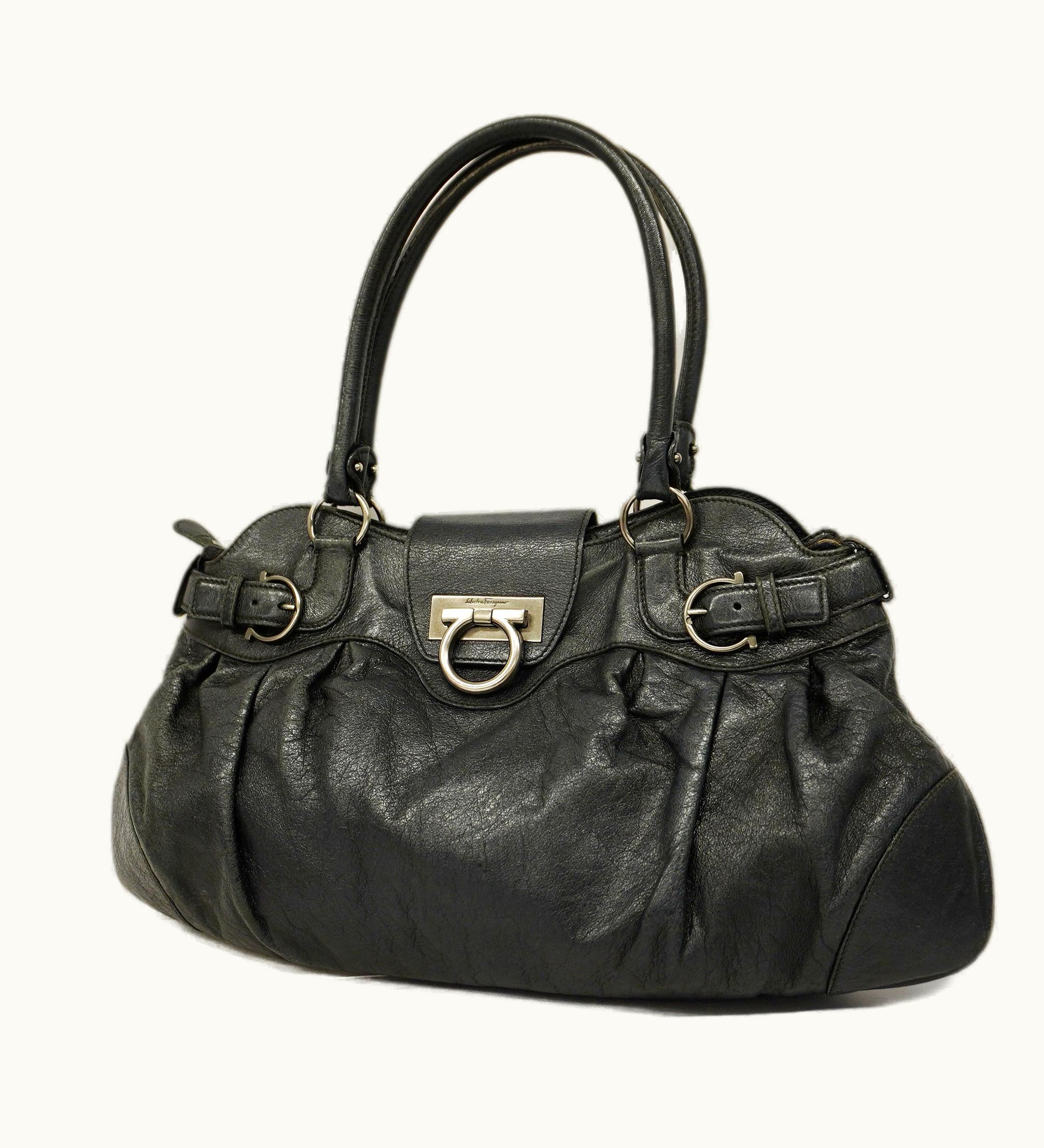 Salvatore Ferragamo Gancini Women's Leather Handbag Black