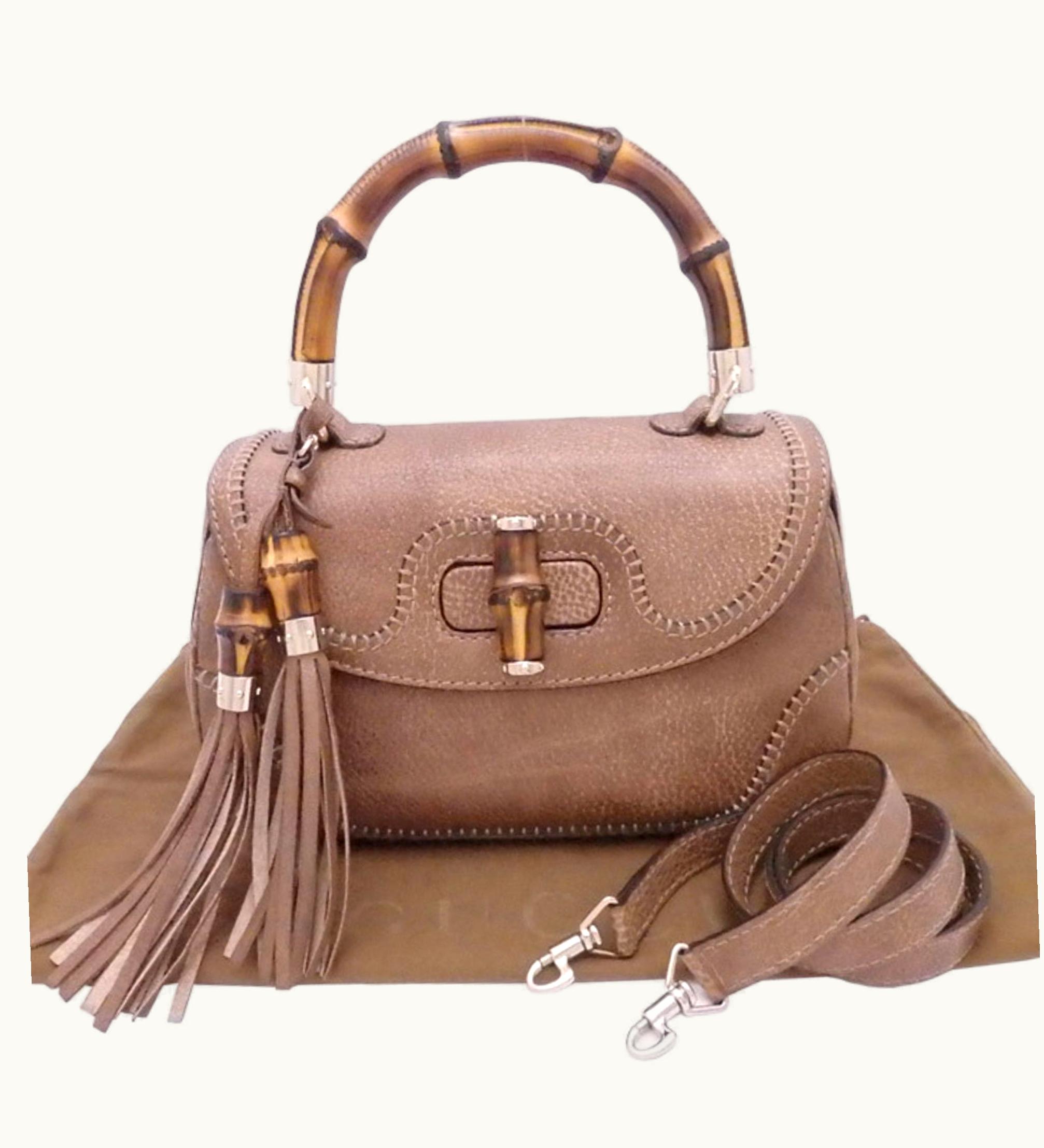 Gucci Gucci 2Way Bag Bamboo Brown Leather X Gold Hardware Handbag Shoulder Women's 224964