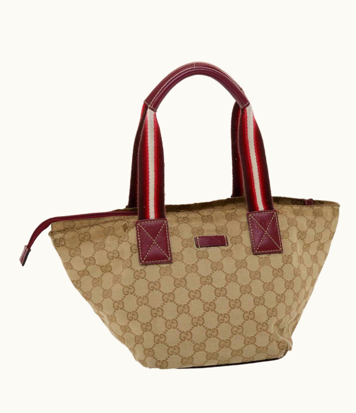 Gucci Gucci GG Canvas Sherry Line Hand Bag Canvas Beige Red White 131228