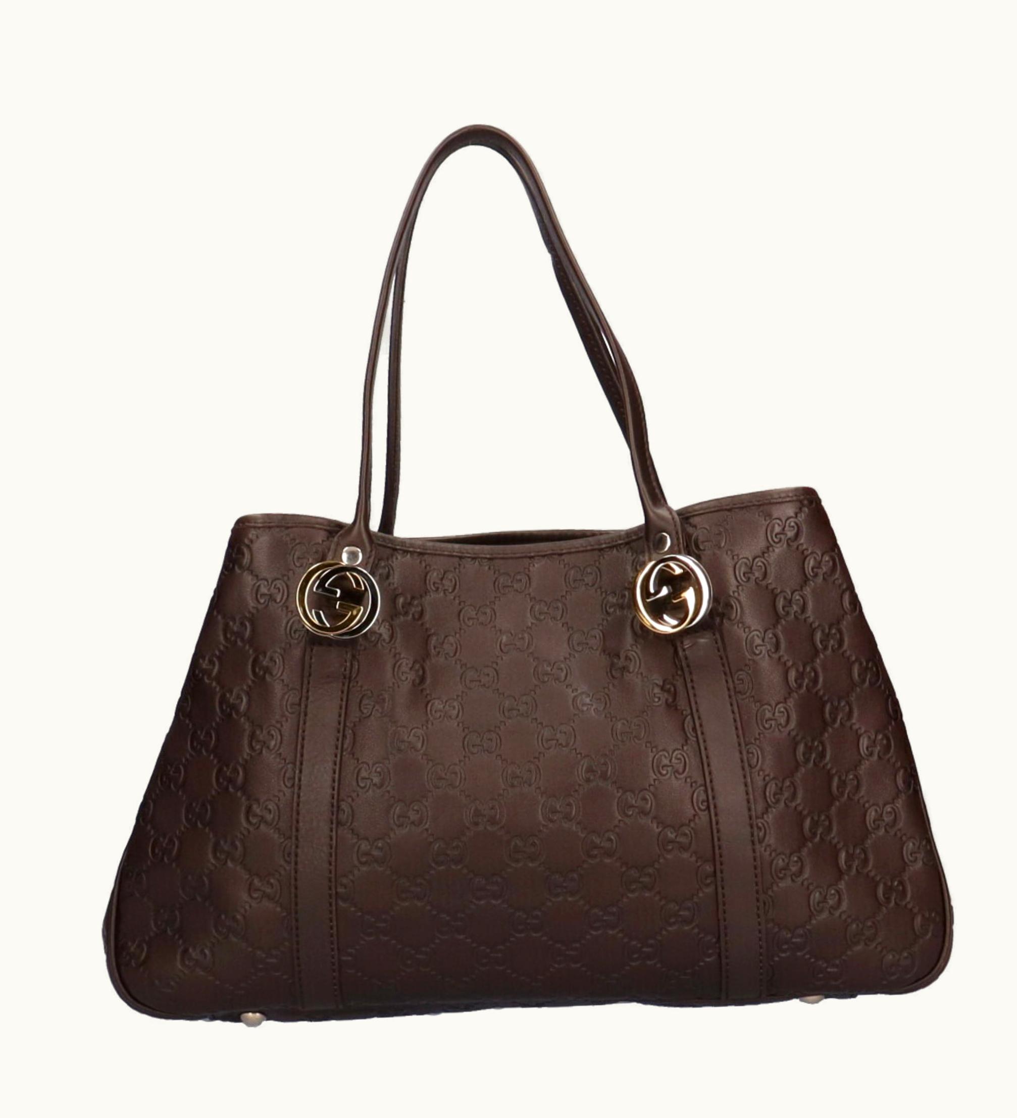 Gucci Gucci GG Twins Shima Tote Bag Leather Brown Ladies