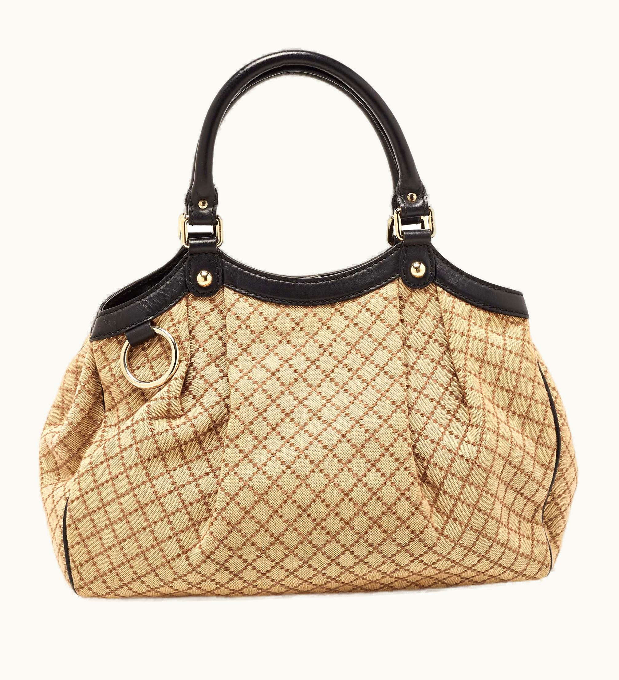 Gucci Gucci Beige/Black GG Canvas And Leather Medium Sukey Tote