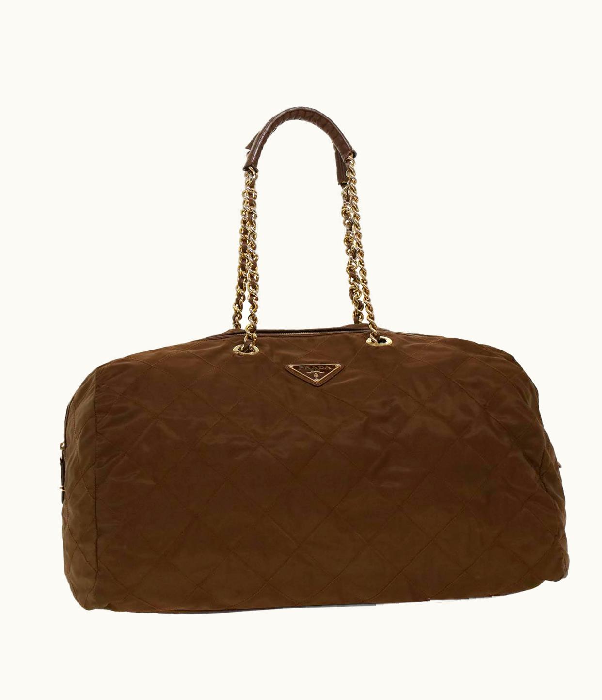 Prada Prada Quilted Chain Boston Bag Nylon Brown