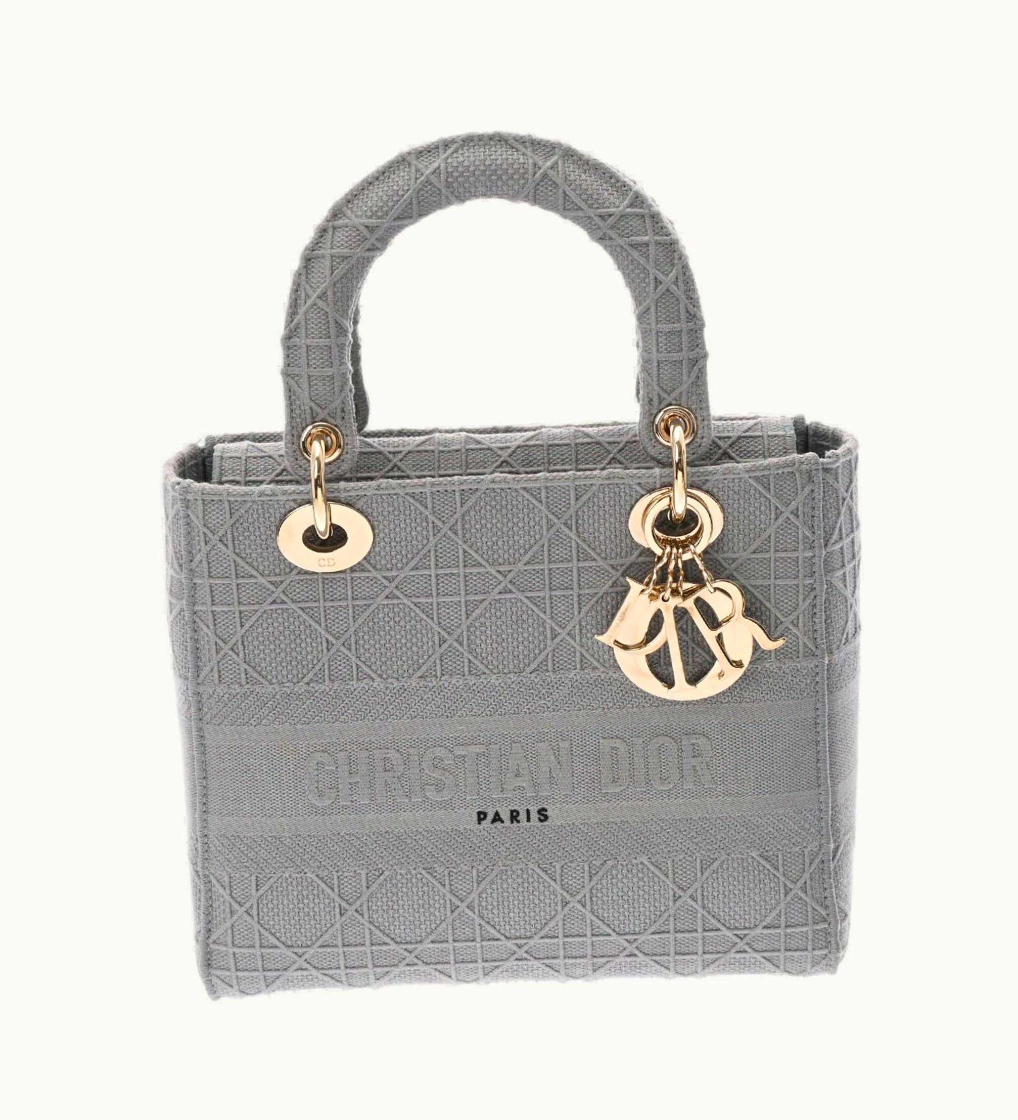Dior Dior Christian Dior Lady D-Lite Medium Gray Ladies Canage Embroidered Handbag