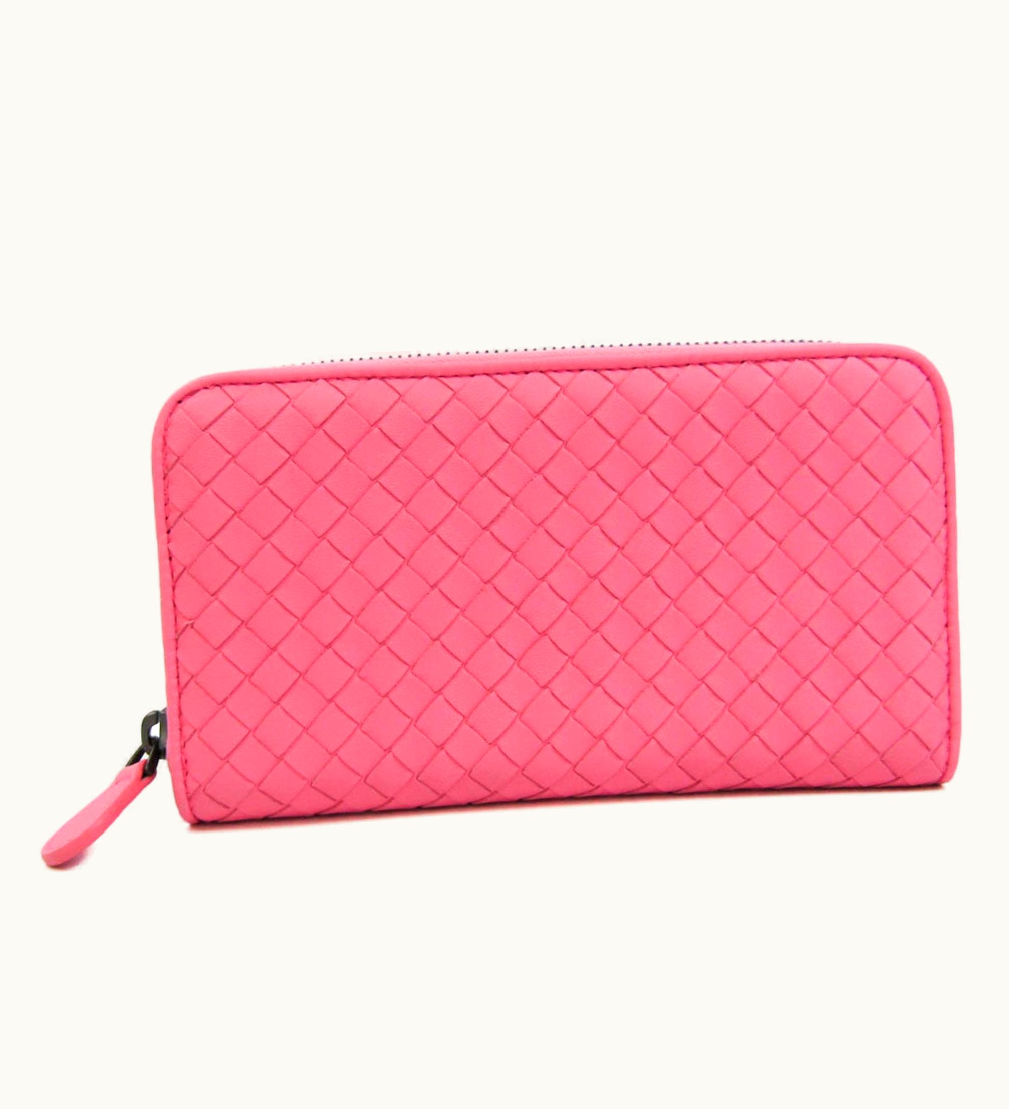 Bottega Veneta Intrecciato Women's Leather Long Wallet (Bi-Fold) Pink