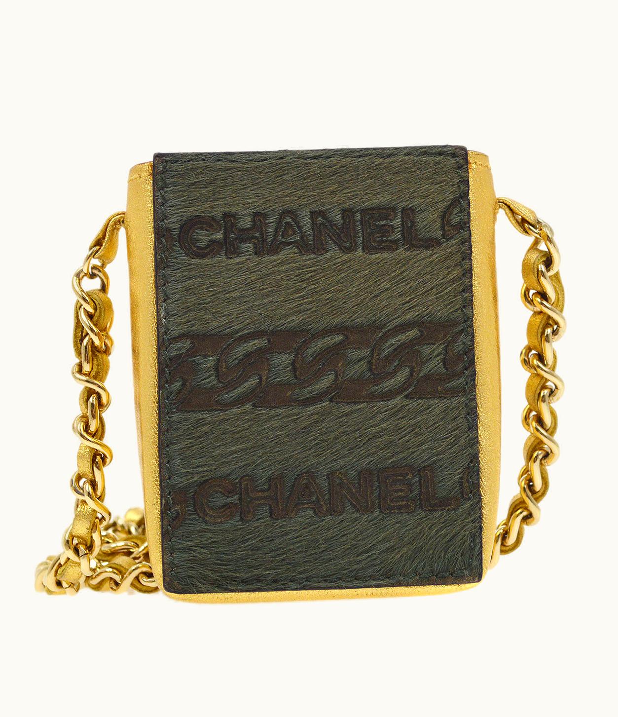 Chanel Chanel 2000-2001 Chain Mini Shoulder Pochette Pony Hair Khaki