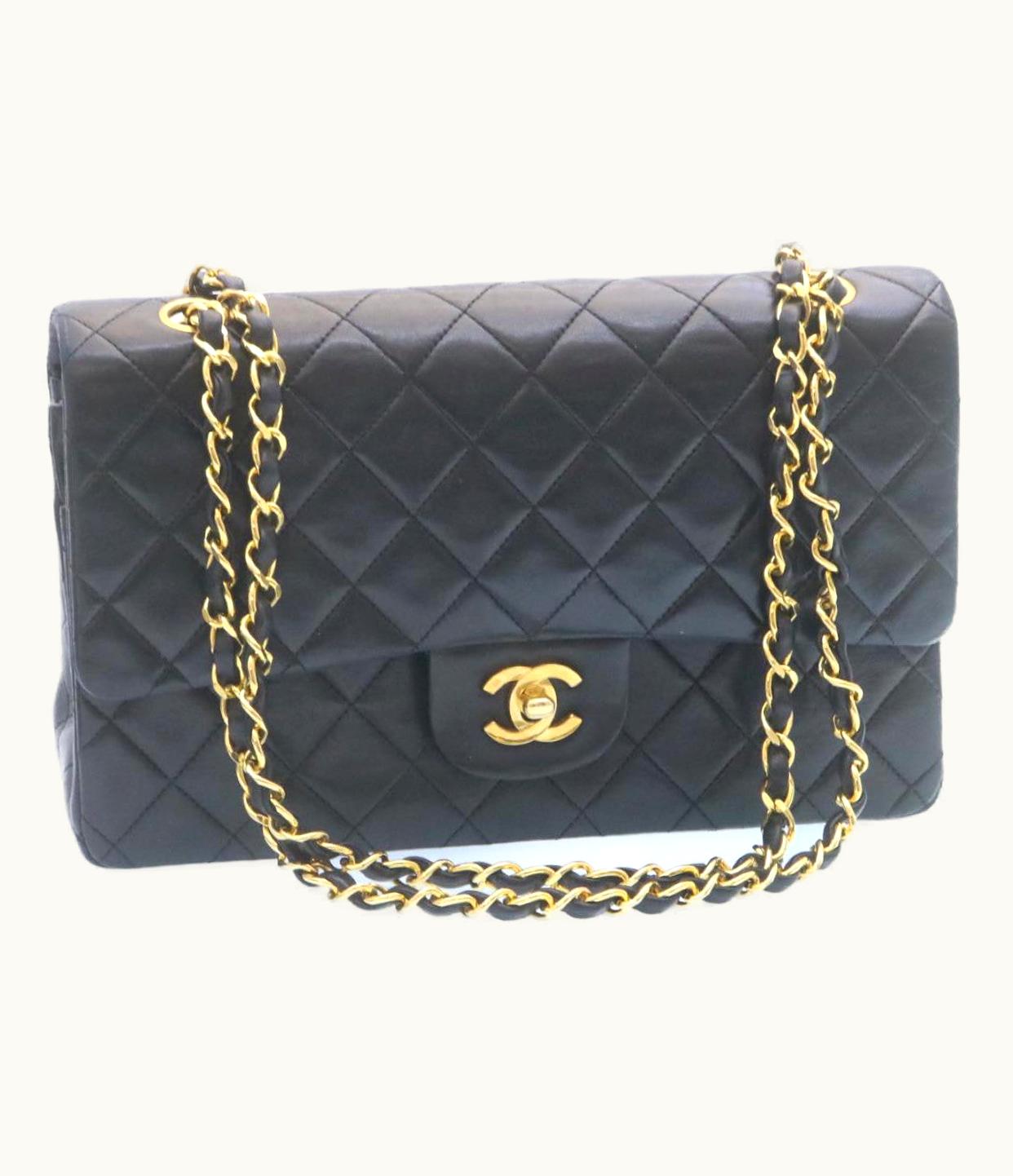 Chanel Chanel Matelasse 25 Chain Flap Shoulder Bag Lamb Skin Black Gold