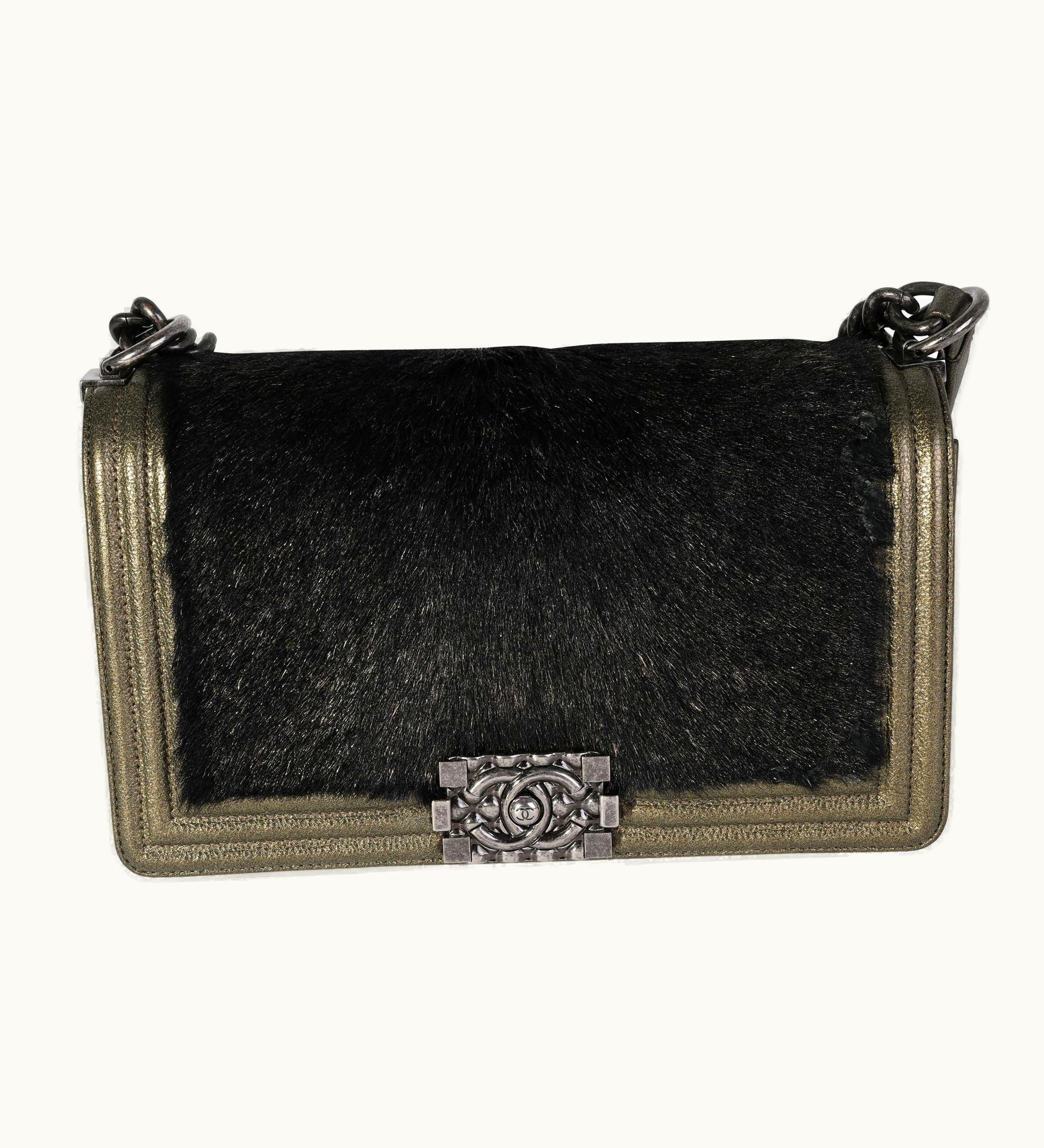 Chanel Chanel Gold Metallic & Pony Hair Old Medium Boy Bag