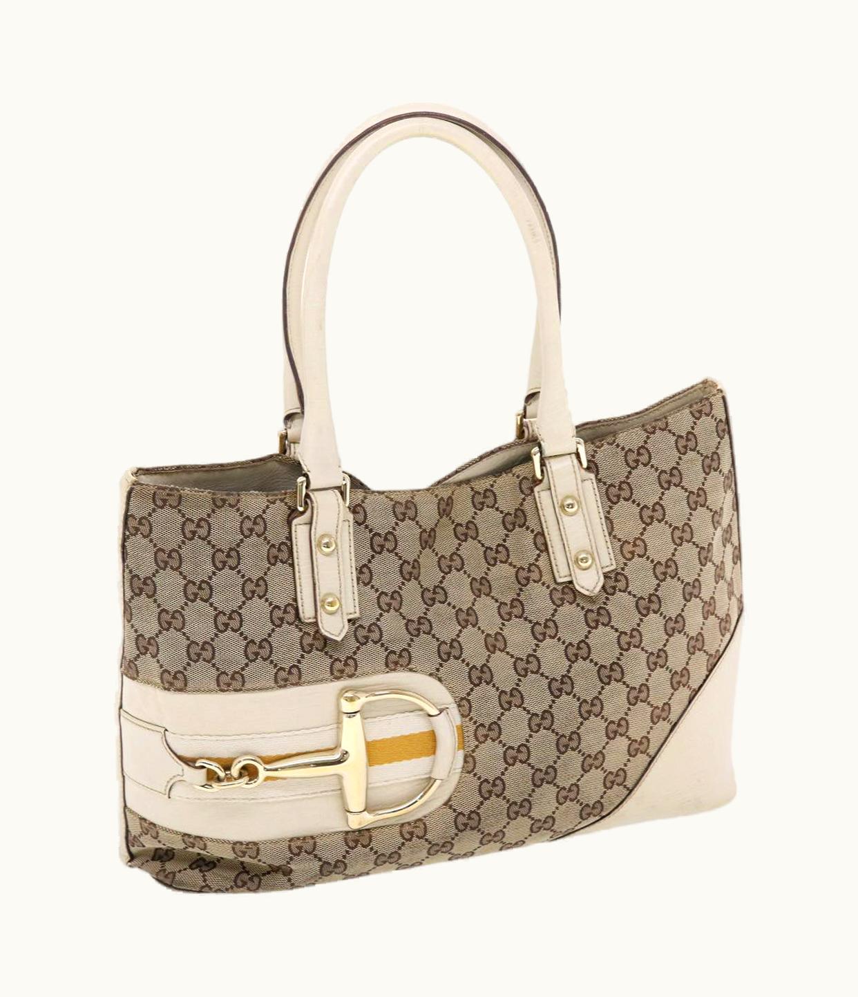 Gucci Gucci GG Canvas Sherry Line Shoulder Bag Beige White 137385